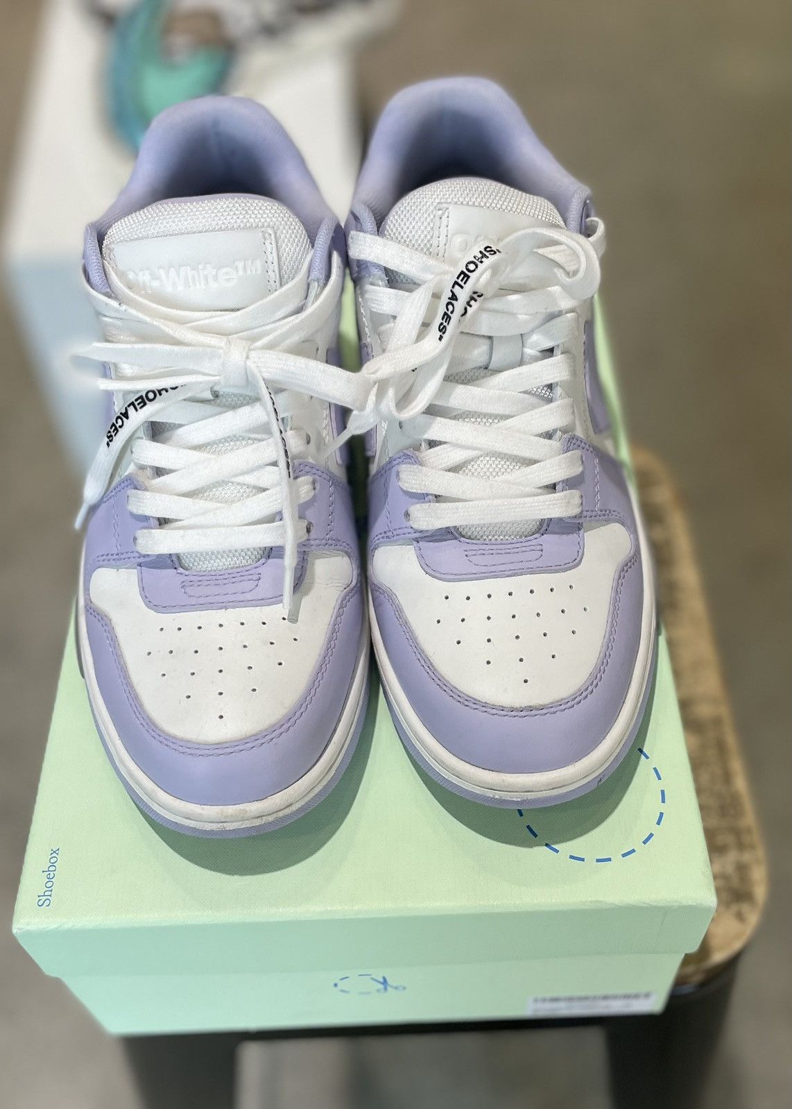 Off-White Off-White Out Of Office Calf Leather Sneakers White/Purple Size US 10 / IT 40 - 5 Thumbnail