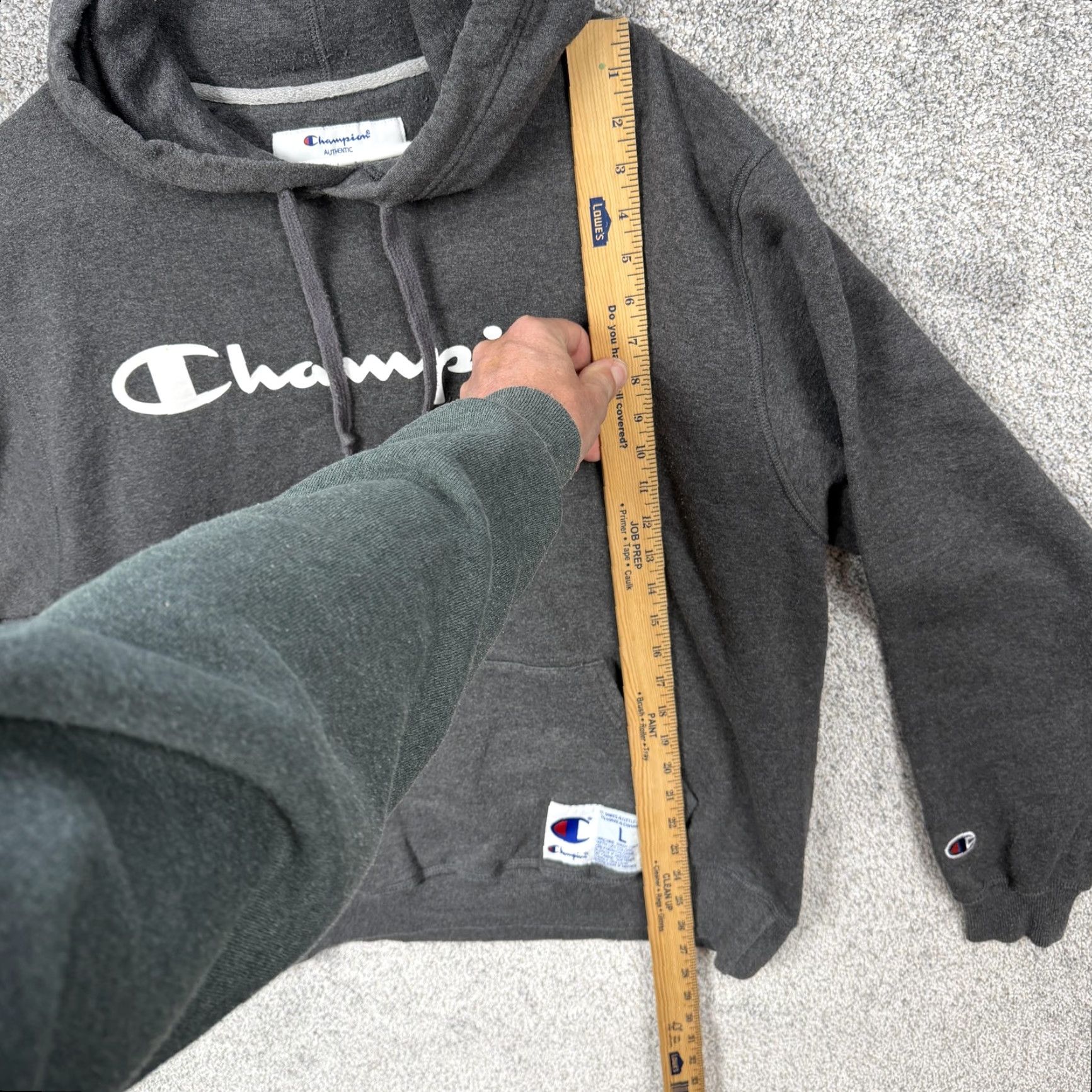 Champion Champion Hoodie Mens Large Gray Script Logo Fleece Pullover Sweatshirt Athletic Size US L / EU 52-54 / 3 - 2 Thumbnail