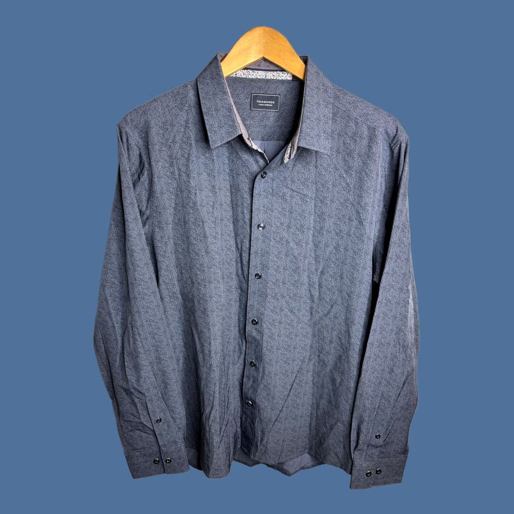 Vintage VINTAGE? No. 7Diamonds Shirt Mens Large Gray 4 Way Stretch Button Up Long Sleeve Dress Top Size US L / EU 52-54 / 3 - 1 Thumbnail