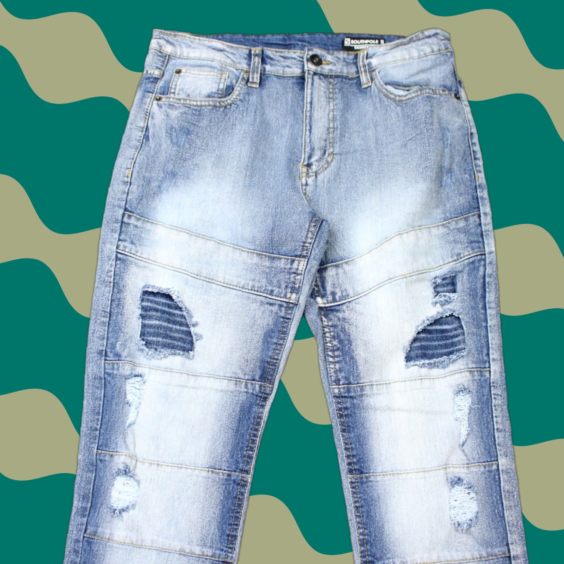 Southpole Southpole Jeans Mens 34x32 Blue Skinny Distressed Moto Stretch Denim Grunge Y2K Jeans Denim Distressed 90s Grunge Mens Size US 34 / EU 50 - 1 Thumbnail