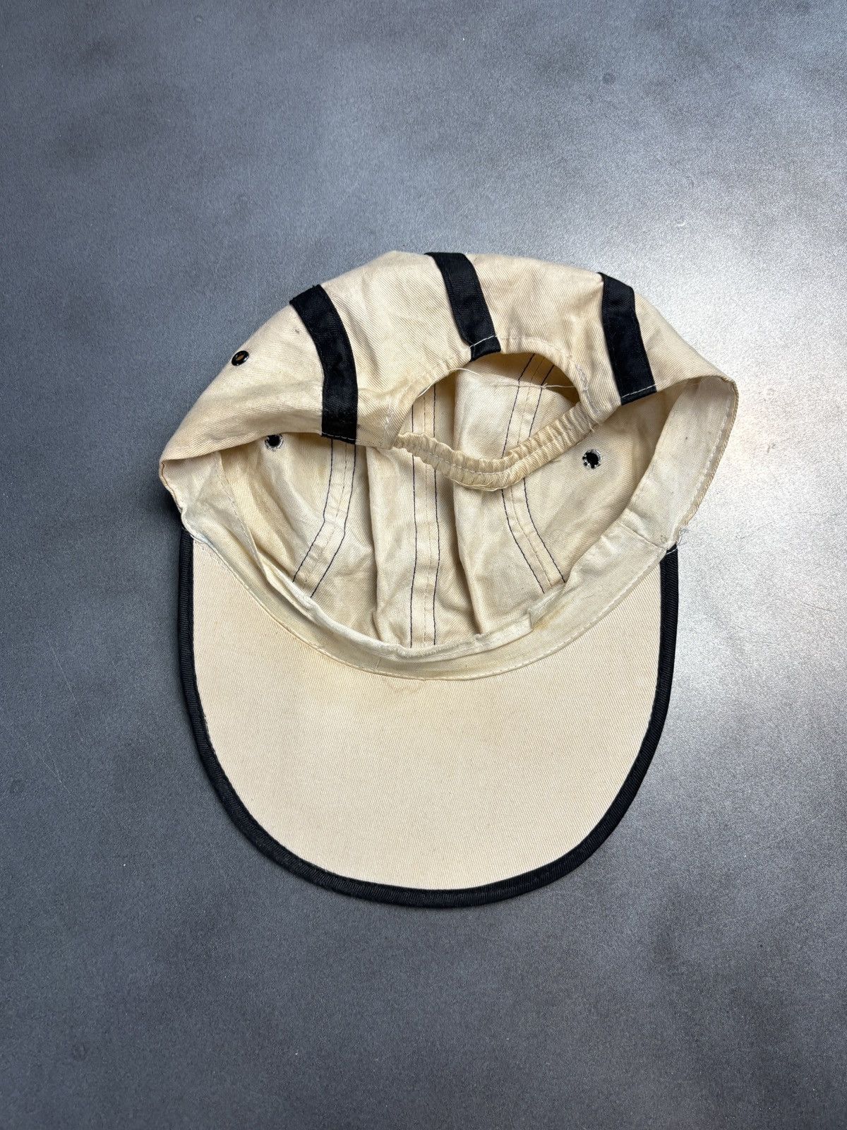 Vintage 1980s Vintage Hat Elastic Fitted Cap 1970s Stripe Long Brim Size ONE SIZE - 6 Thumbnail