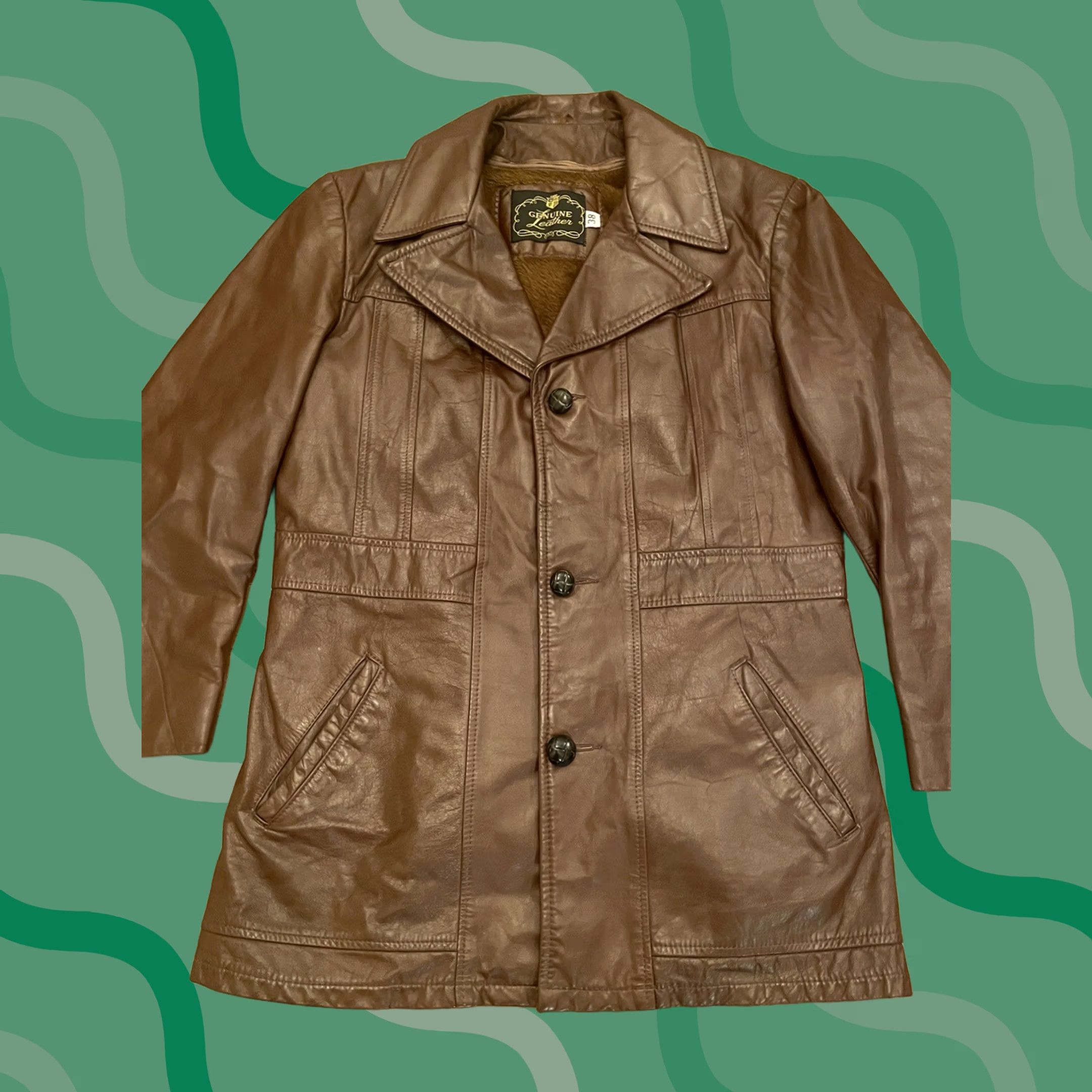 Vintage VINTAGE Genuine Leather Button-Up Brown Trench Coat Women Regular Size 38 Coat Sleeves Long Belted Brown Nylon Lining 29” Length 20” Pit to Pit Size XS / US 0-2 / IT 36-38 - 1 Thumbnail