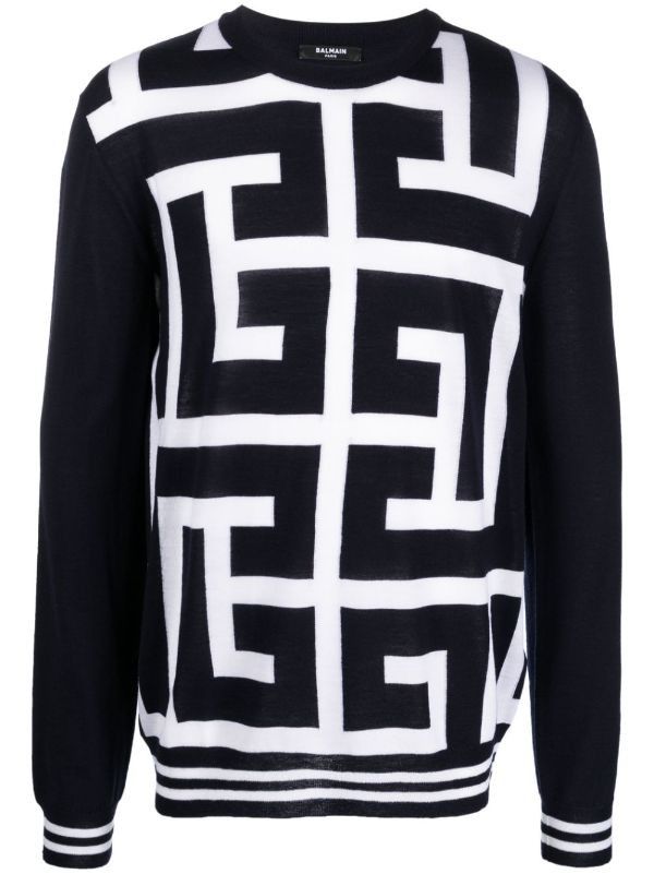 Balmain o1w1db10624 Maxi Monogram Wool Sweater in Black Size XL / US 12-14 / IT 48-50 - 5 Thumbnail