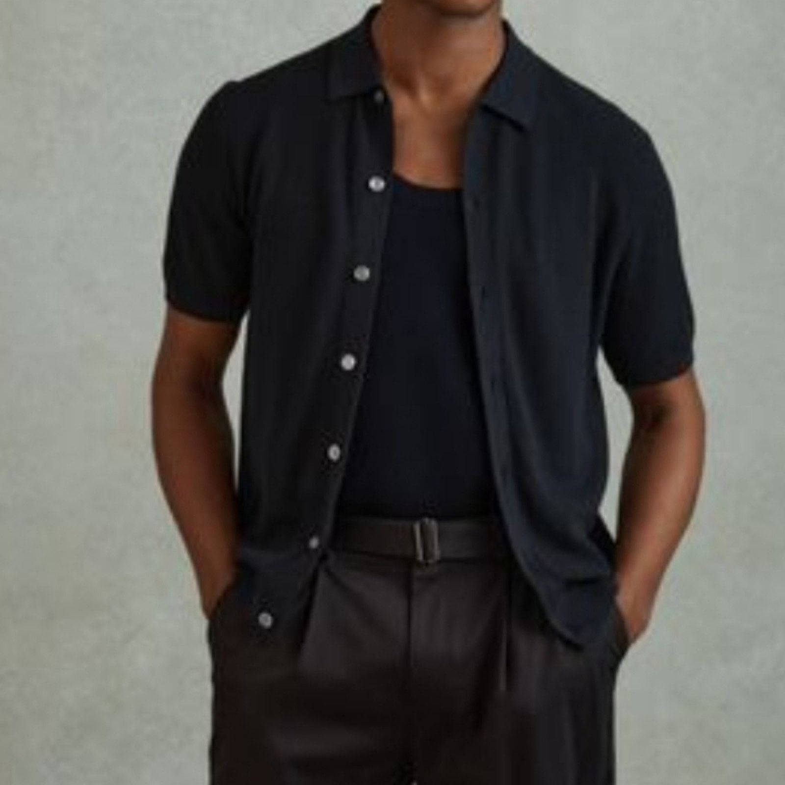 Reiss REISS Bravo Cotton Blend Textured Shirt, Size M Colour Navy Size US M / EU 48-50 / 2 - 3 Thumbnail