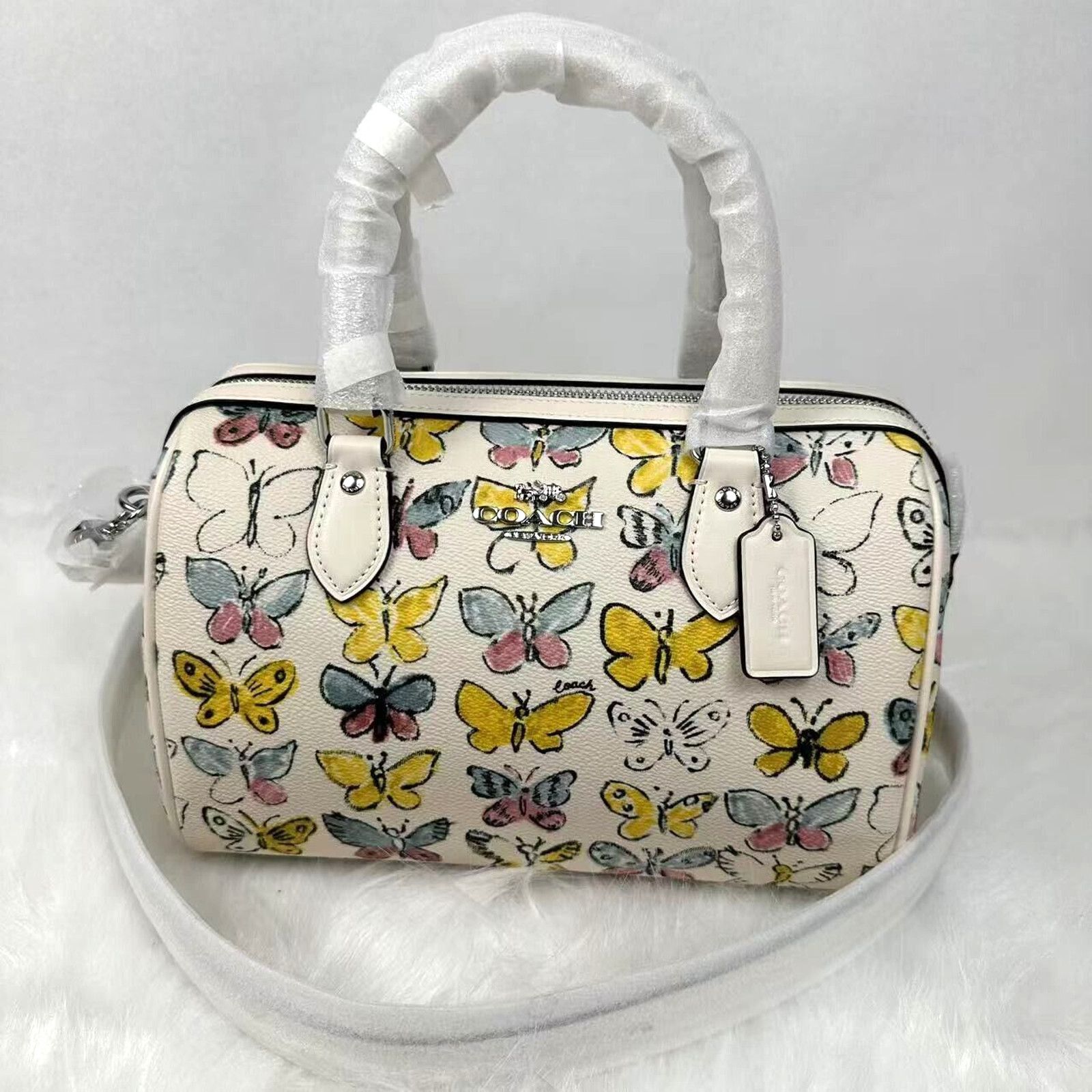 Coach Rowan Satchel Bag Crossbody Butterfly Print Chalk NWT in Beige, Women's