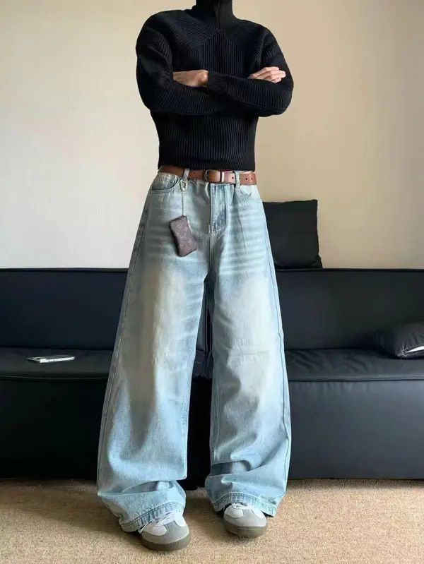 Japanese Brand Furuya x Aoki Men's light blue washed retro straight jeans Size US 34 / EU 50 - 5 Thumbnail