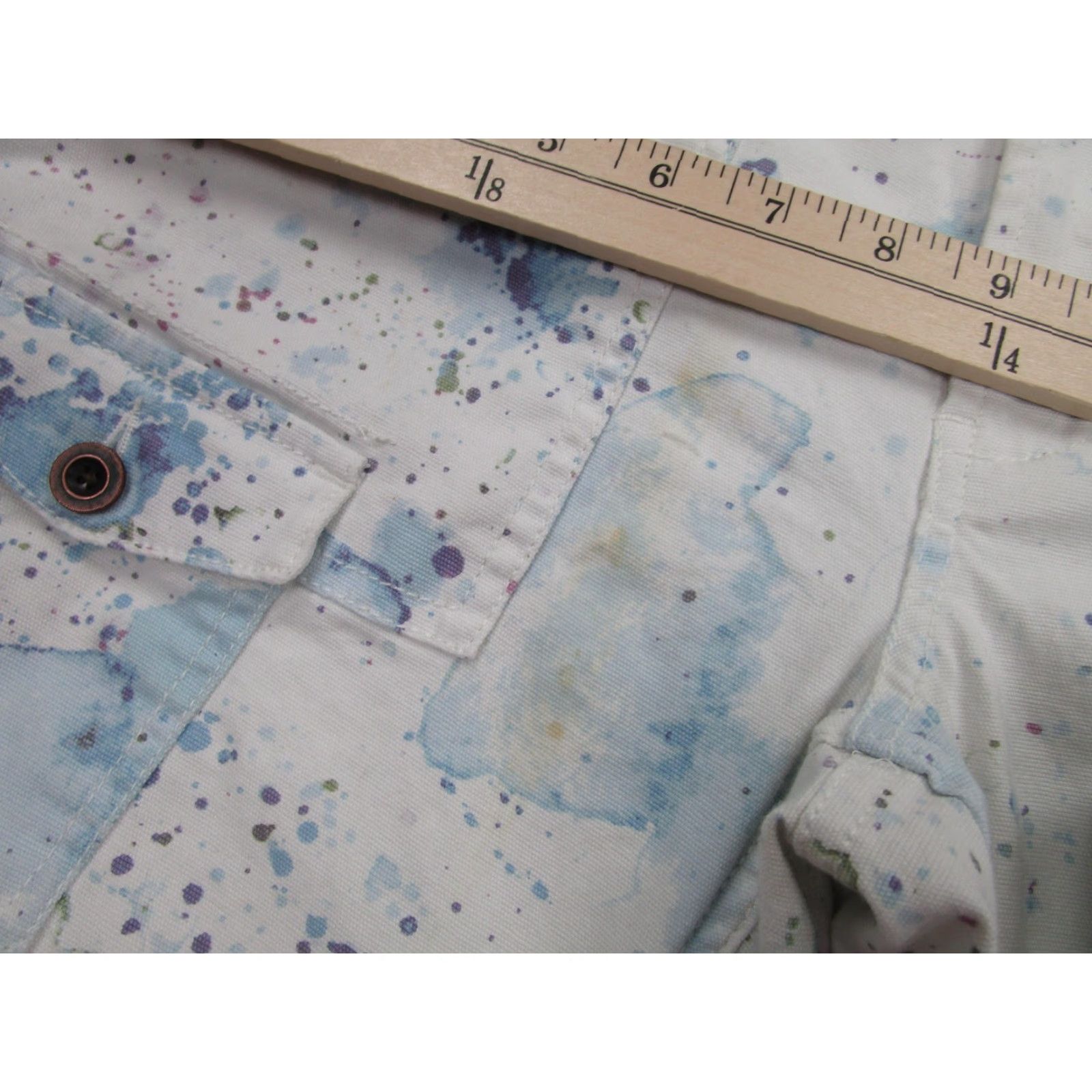 VINTAGE Anthropologie The Wanderer Pants Women 27 White Paint Splatter Cargo Stretch Twill