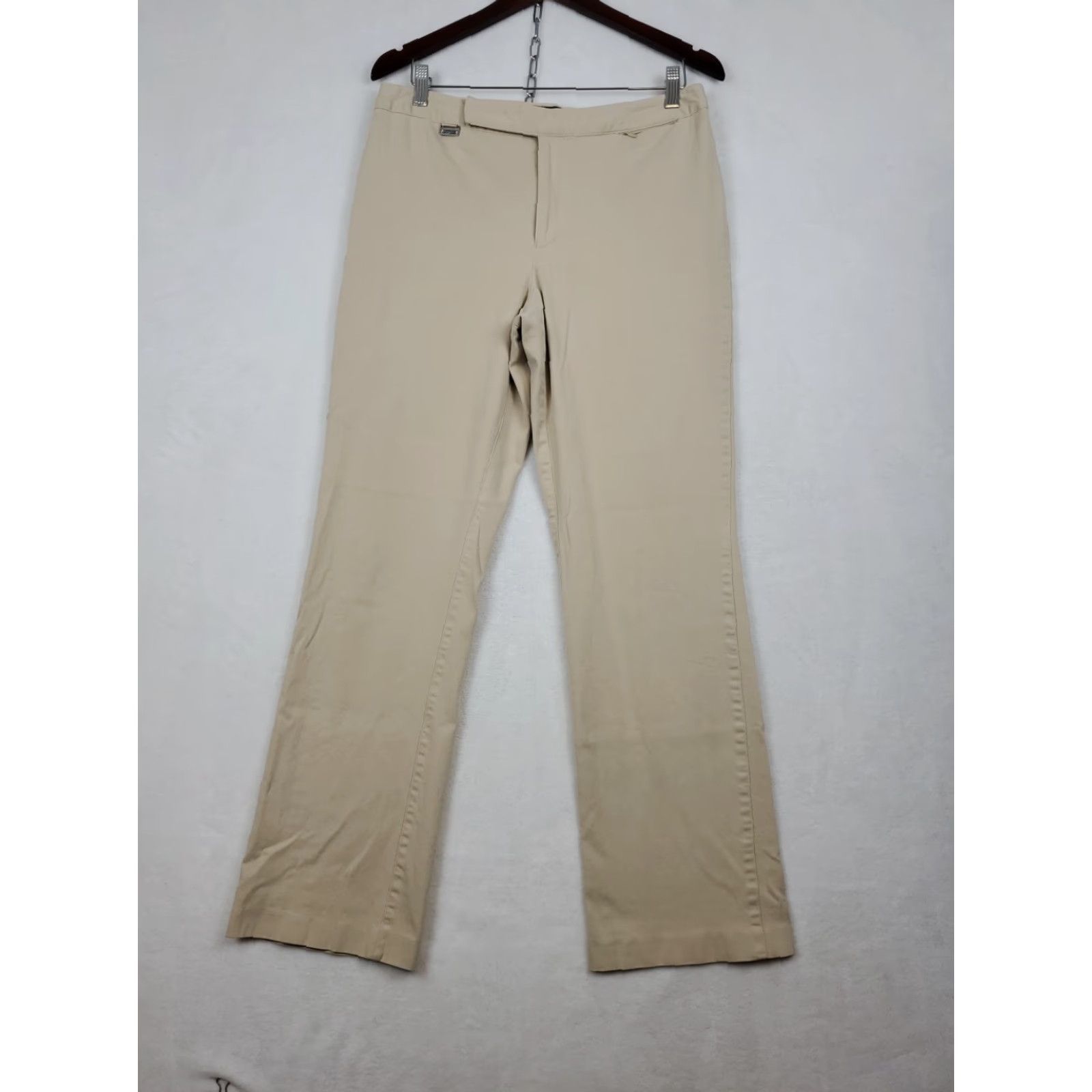 Ralph Lauren VINTAGE? No. Ralph Lauren LRL Straight Wide Leg Dress Pants Tan Brown Women 12 Cotton Knit Zipper Flat Front Regular Rise Medium? Size 34" / US 12 / IT 48 - 3 Thumbnail