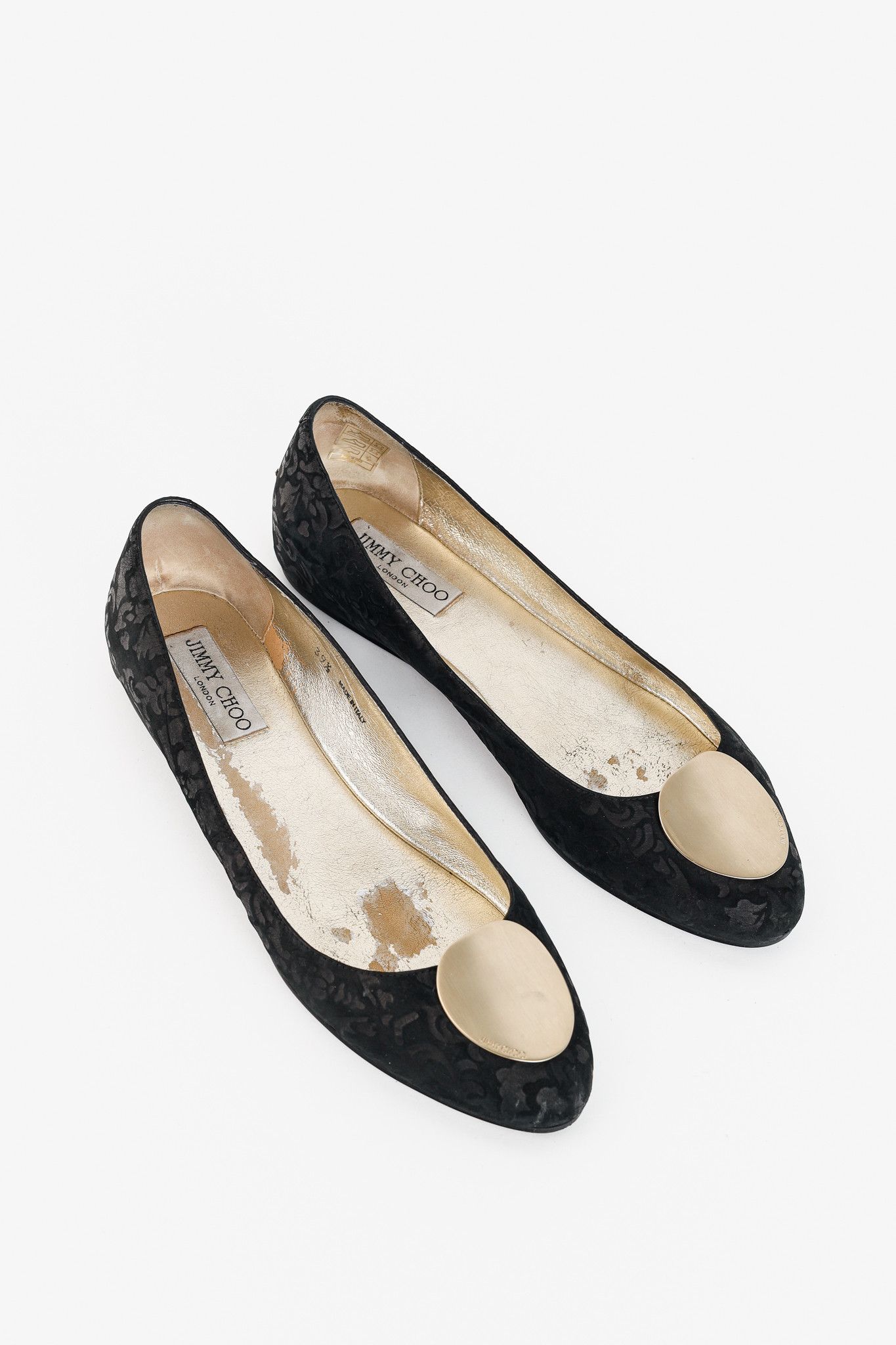 Jimmy Choo Jimmy Choo Wray Black Baroque Nubuck Leather Flats Size US 9 / IT 39 - 1 Thumbnail