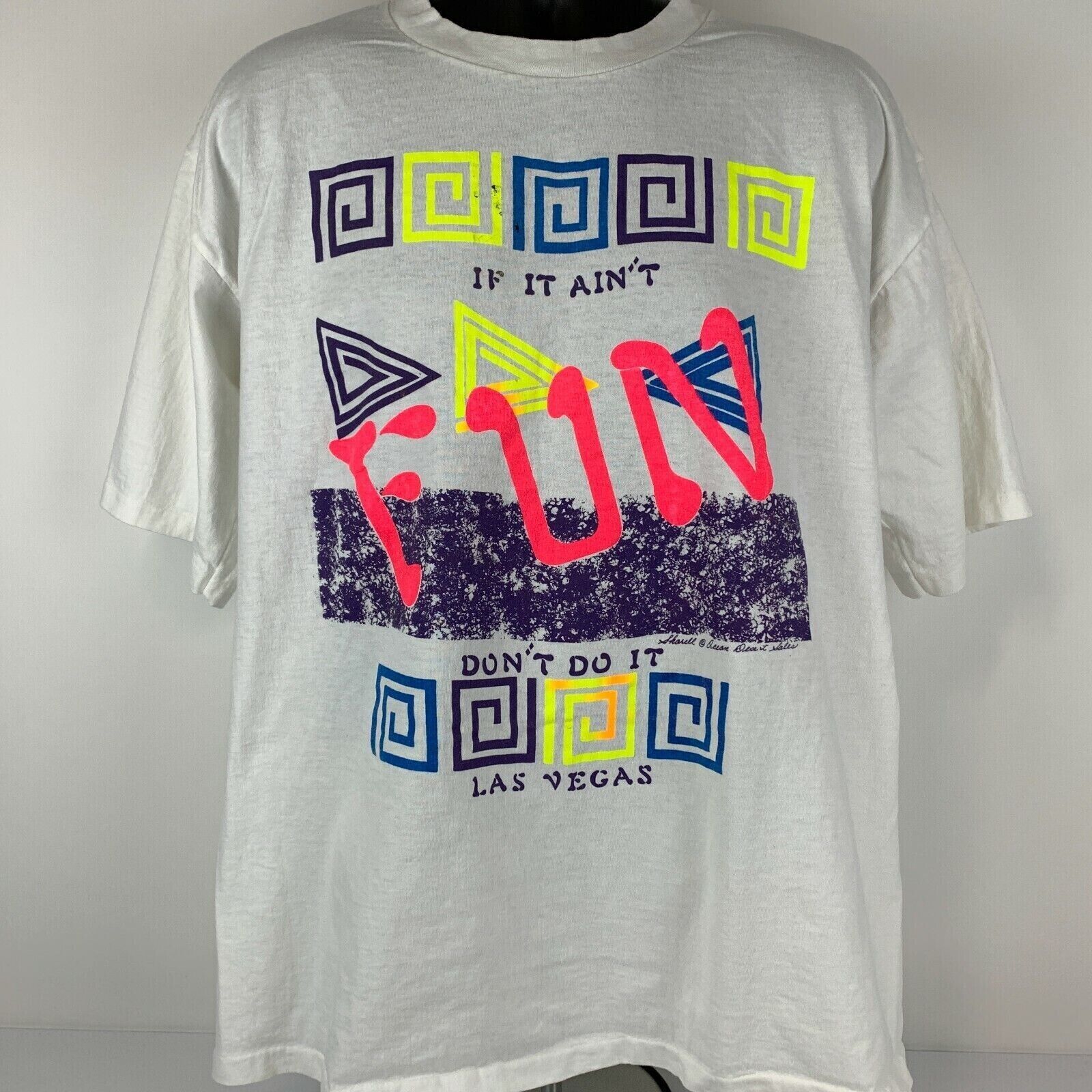 Vintage Vintage 90s Las Vegas Ain't Fun Don't Do It T Shirt White XL Size US XL / EU 56 / 4 - 2 Thumbnail
