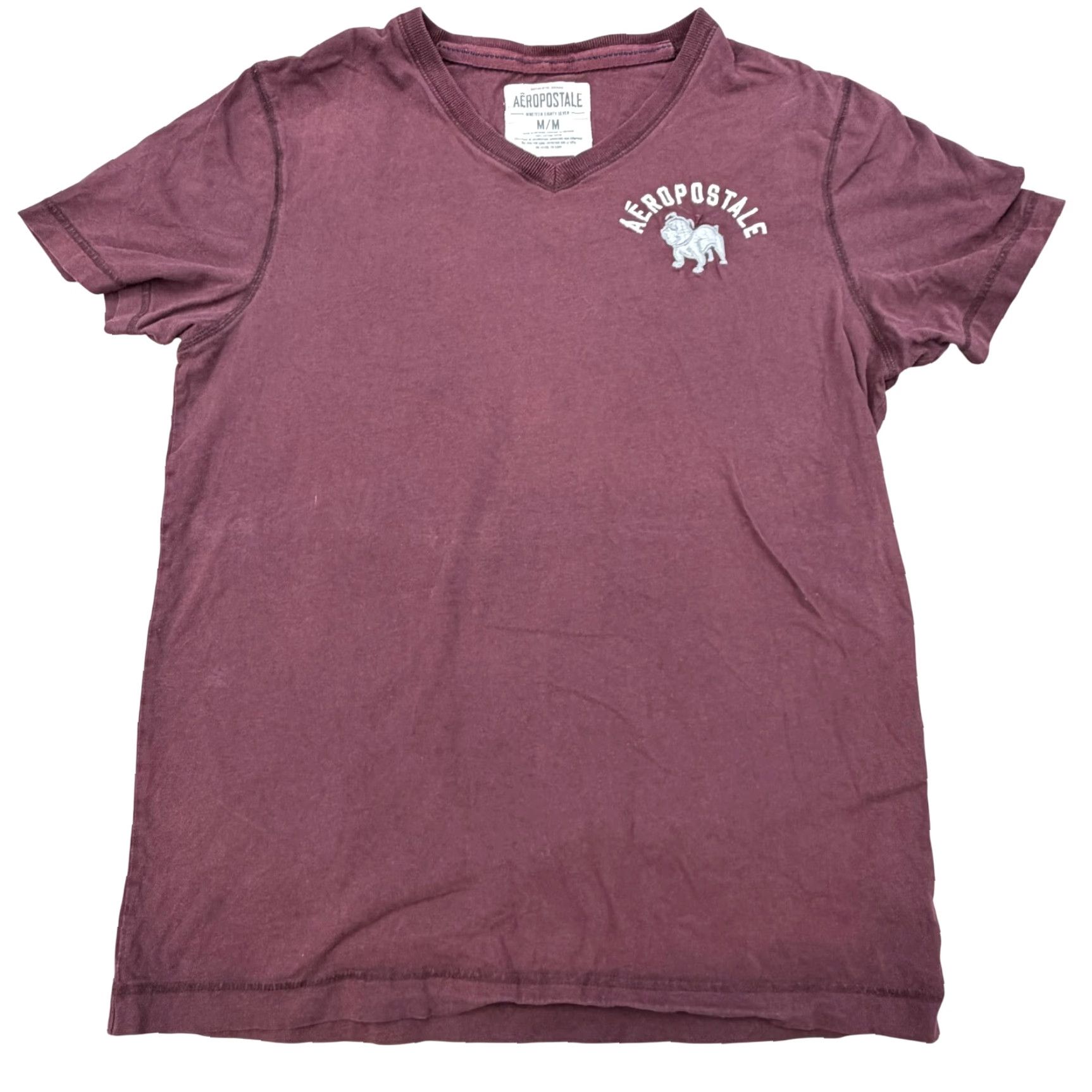 Aeropostale Aeropostale Shirt Mens Medium Maroon V Neck Bulldog Graphic Cotton Logo Tee Size US M / EU 48-50 / 2 - 2 Thumbnail