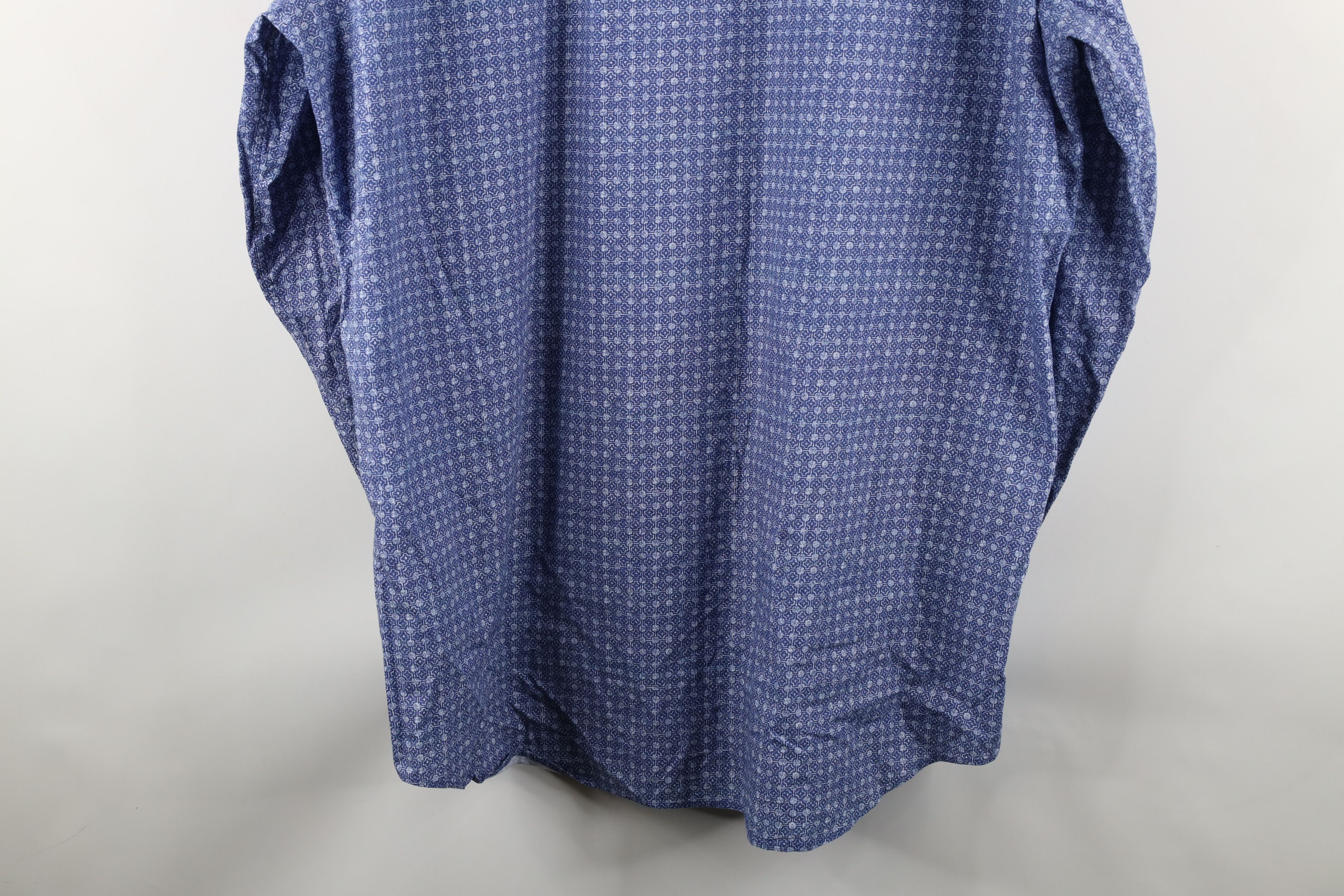 Vintage Bugatchi Uomo Geometric Collared Button Shirt Blue Cotton Size US XXL / EU 58 / 5 - 11 Thumbnail