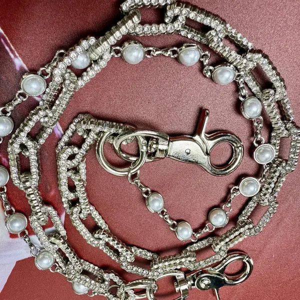 Jewelry Rhinestone Double Layer Pearl Wallet Chain, Belt Pants Chain Size ONE SIZE - 1 Thumbnail