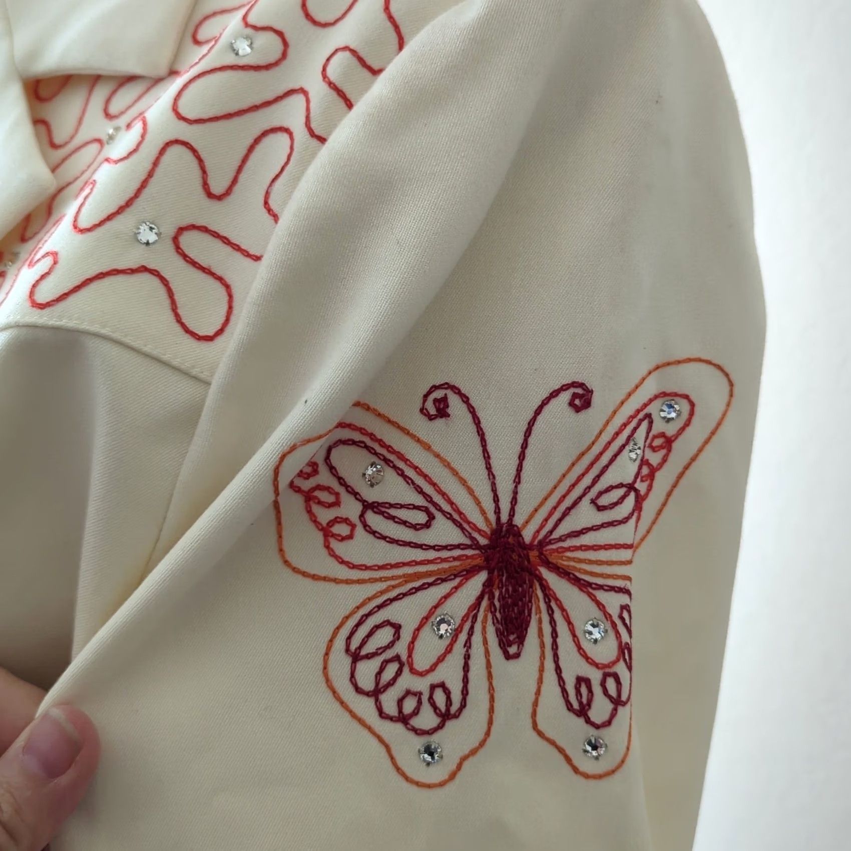 Vintage Sage West Texas Womens Blazer Cream Embroidered Butterfly Top Sz 8 Cowgirl 10 Size M / US 6-8 / IT 42-44 - 3 Thumbnail
