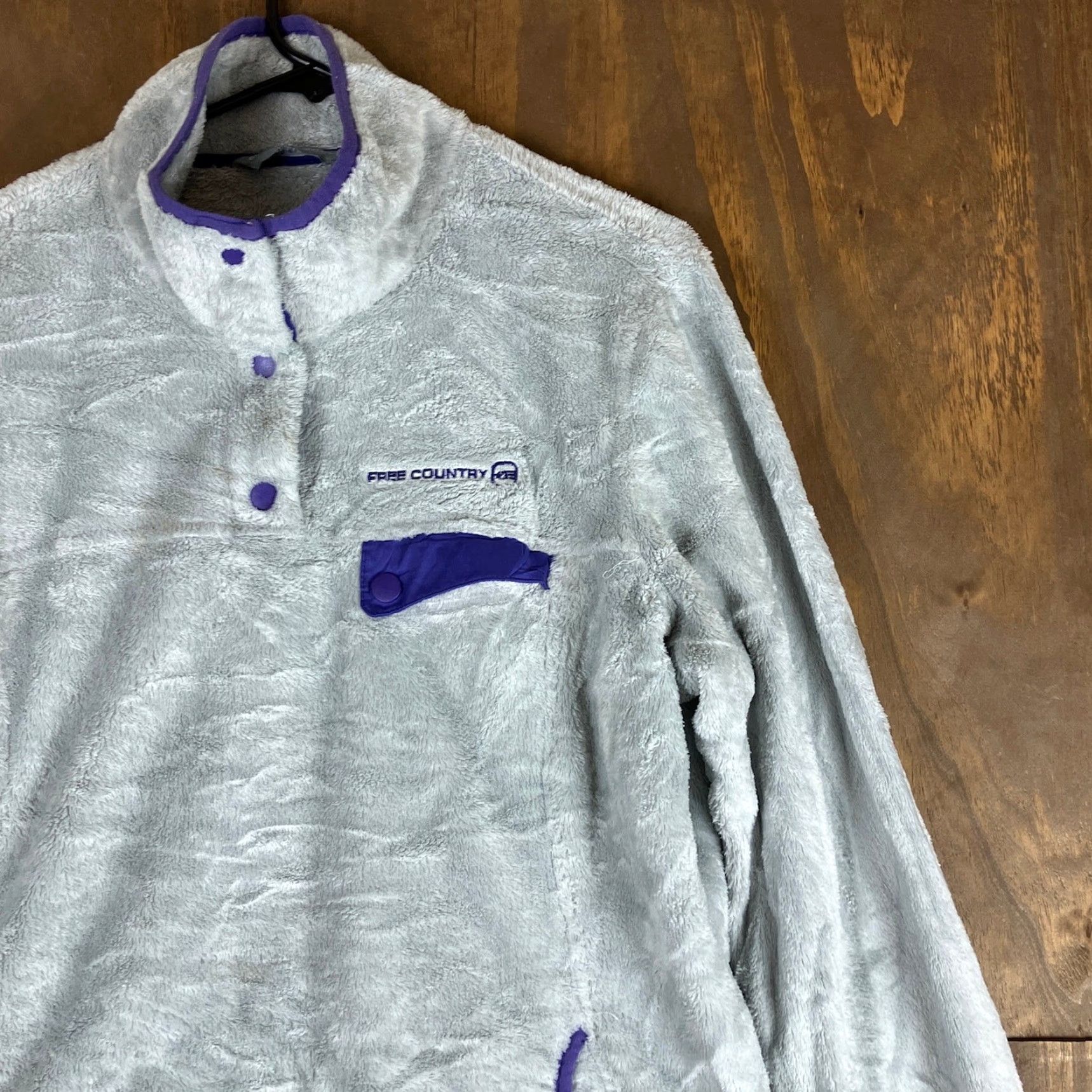 Free Country Free Country Womens Jacket Gray Purple Plush Fleece Pullover Snaps XL - Casual Winter Outerwear Size XL / US 12-14 / IT 48-50 - 5 Thumbnail