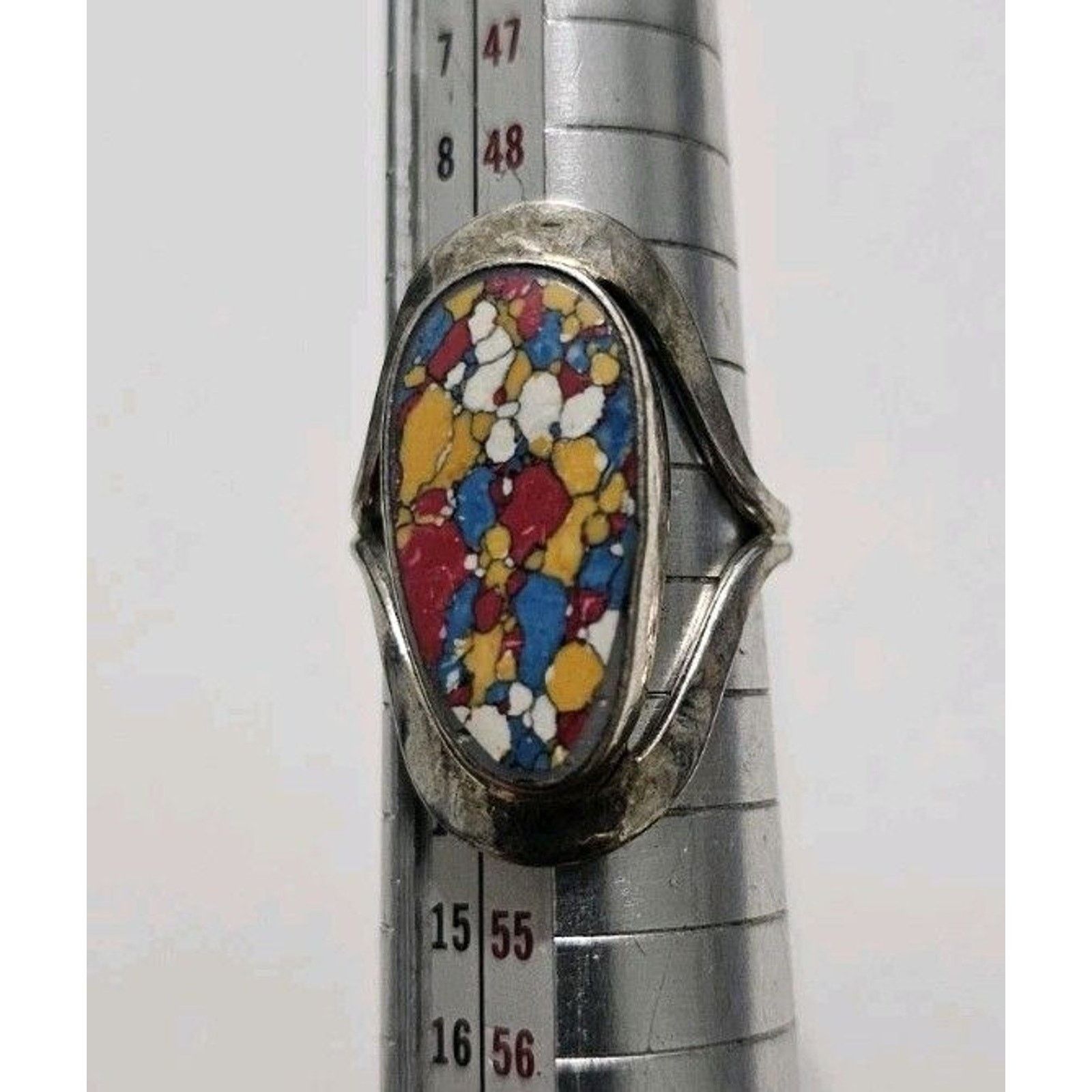 Other Rainbow Mosaic Jasper Style Gemstone 925 Silver Ring Size 6 Size ONE SIZE - 8 Thumbnail