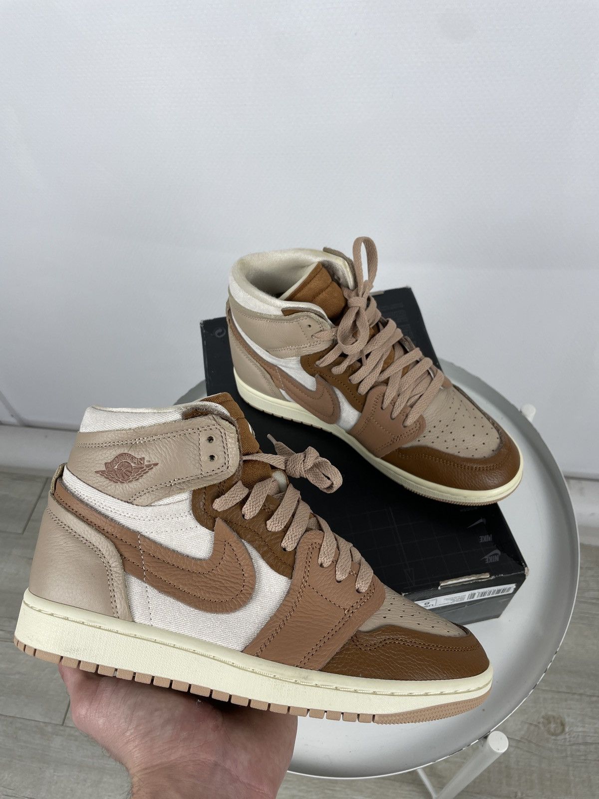 Nike NEW Air Jordan Leather 1 High Mm Legend Medium Brown Sneakers Shoes 39 Size US 5.5 / IT 35.5 - 1 Thumbnail