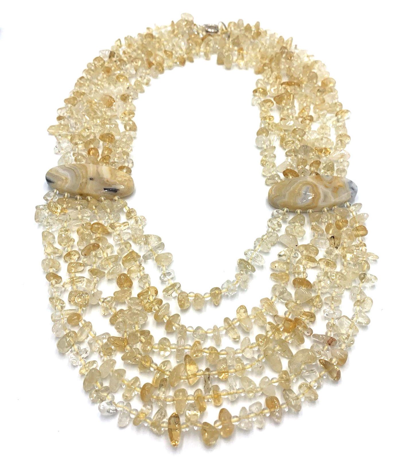 The Unbranded Brand Six Strand Citrine Agate Stone Sterling Silver Necklace Size ONE SIZE - 4 Thumbnail