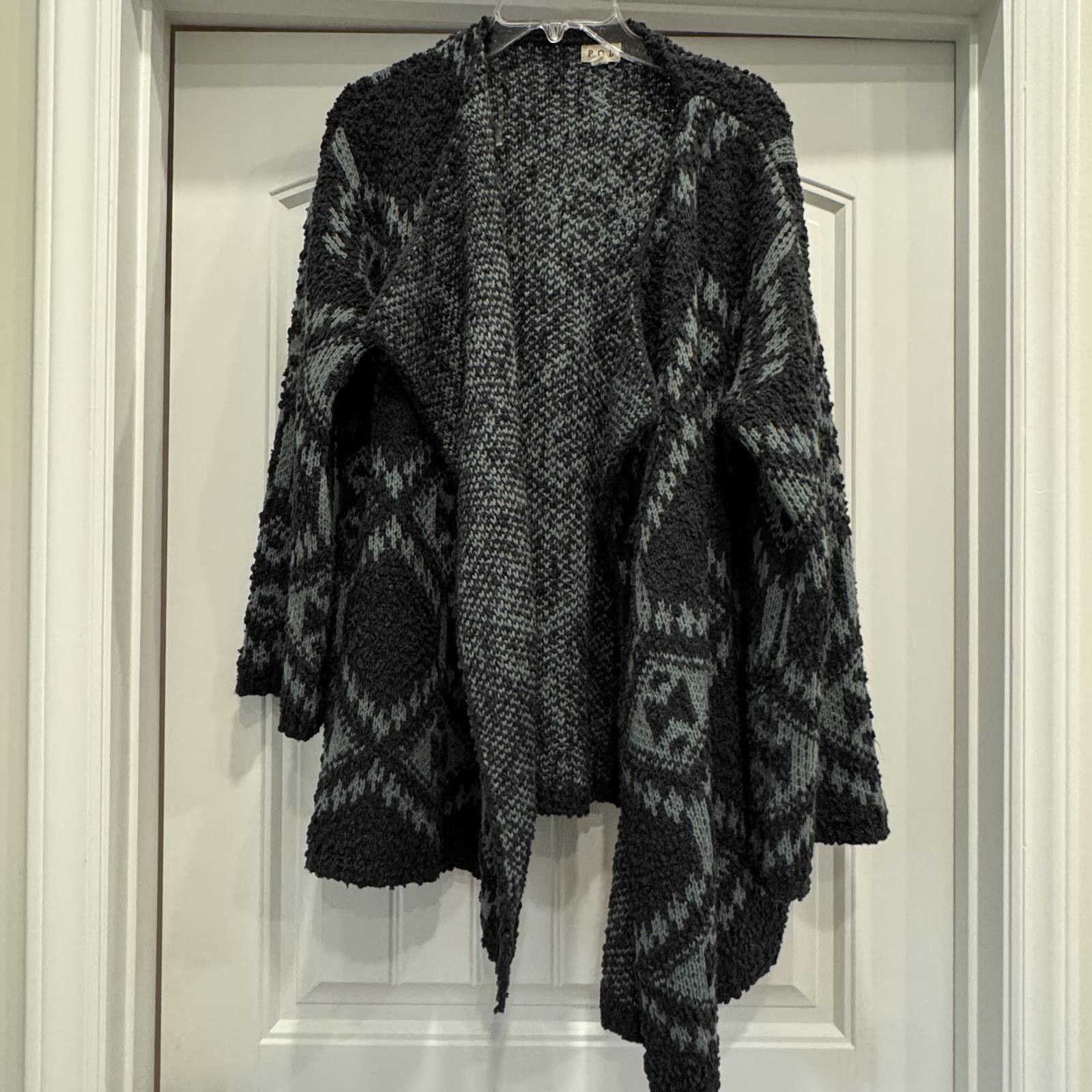 Polo Ralph Lauren POL Medium Black and Gray Patterned Open Front Sweater Cardy Size M / US 6-8 / IT 42-44 - 1 Thumbnail