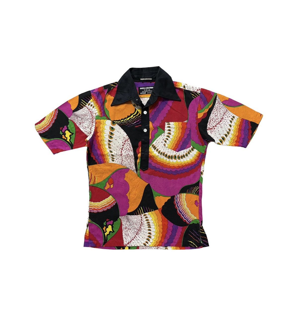 image of 20471120 x Avant Garde Vintage Red Crown Japan Multicolor Half Button Shirts, Men's (Size Medium)