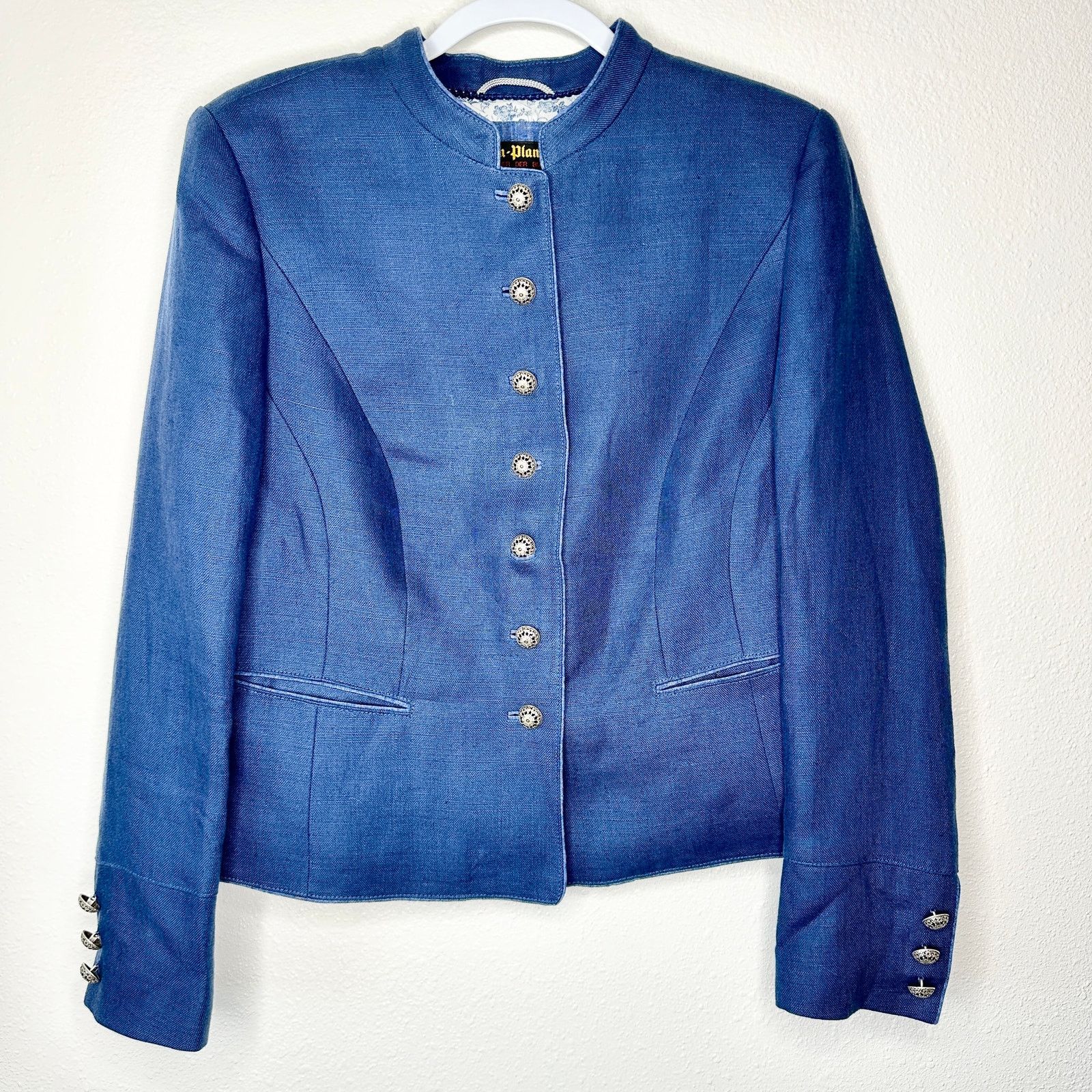 Other Loden Plankl Denim Blue Linen Band Neck Button Blazer Jacket Size XL / US 12-14 / IT 48-50 - 1 Thumbnail