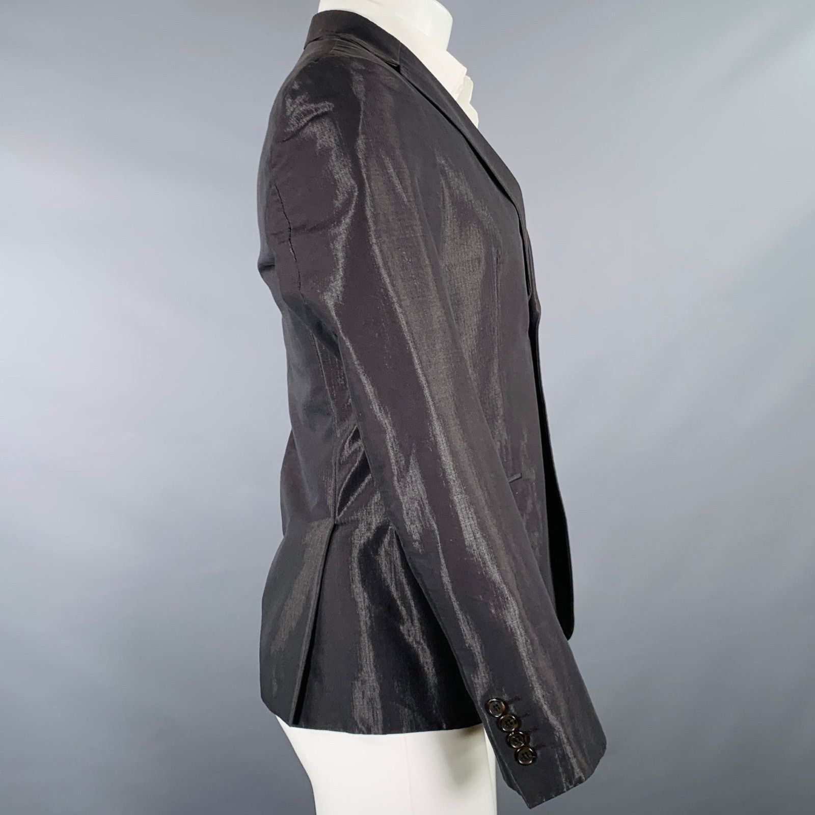 Gazzarrini Size 38 Black Silver Shimmery Cotton Blend Sport Coat Size 38R - 2 Thumbnail