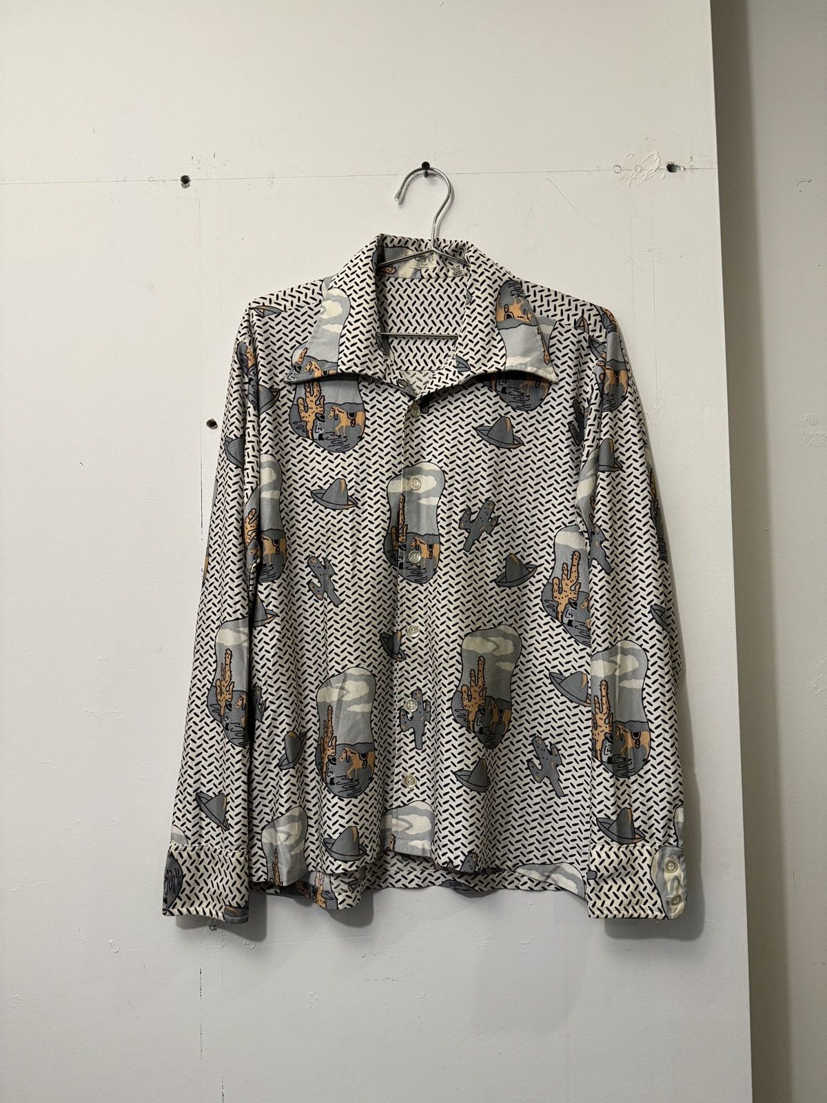 Vintage Vintage 70s Qiana Silky Nylon Cactus Cowboy Western Shirt Size US L / EU 52-54 / 3 - 1 Thumbnail