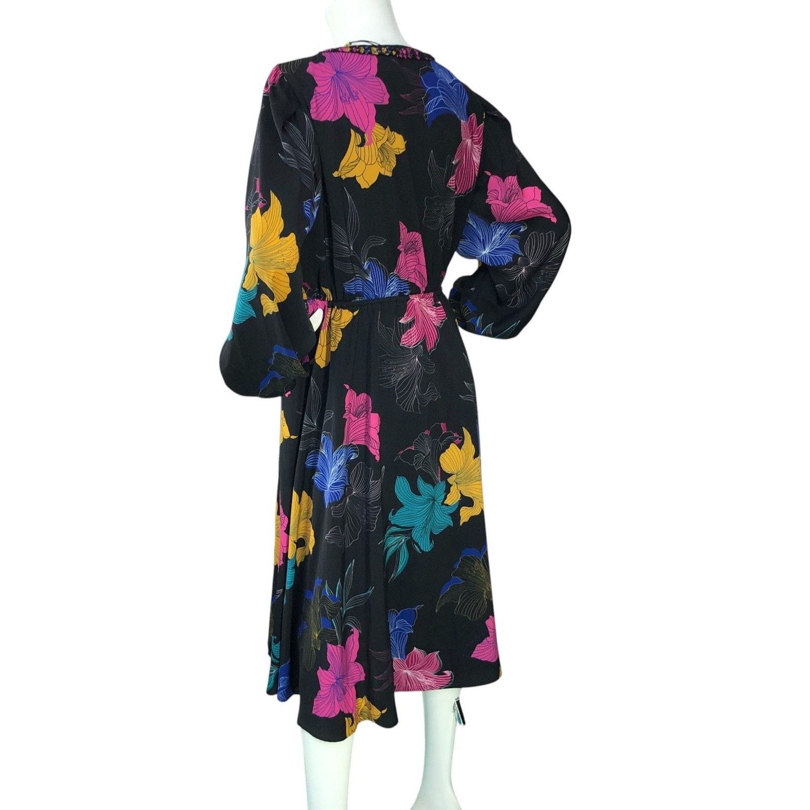 KOBI HALPERIN Kobi Halperin Dress M Black Multi Floral Alexi Long Sleeve Size M / US 6-8 / IT 42-44 - 7 Thumbnail
