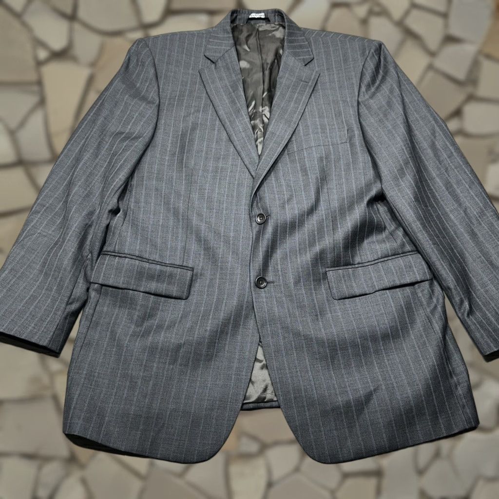 VINTAGE G. Manzoni Blazer Mens 42 Gray Pinstripe Wool Two Button Single-Breast Italy Men Regular Notch Lapel Suit Jacket 2 Piece Casual Business