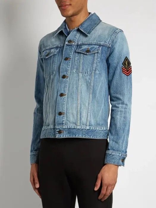 Saint Laurent Paris Saint Laurent Paris YSL Military Patch Blue Denim Jacket Size US XL / EU 56 / 4 - 1 Thumbnail