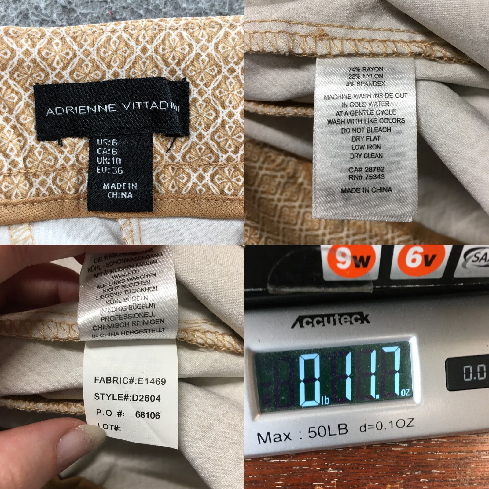 Vintage Adrienne Vittadini Ankle Pants Womens 6 Beige Floral Print Casual Slim Skinny Front Flat Front Pockets Regular Size 6 Womens Size 28" / US 6 / IT 42 - 9 Thumbnail