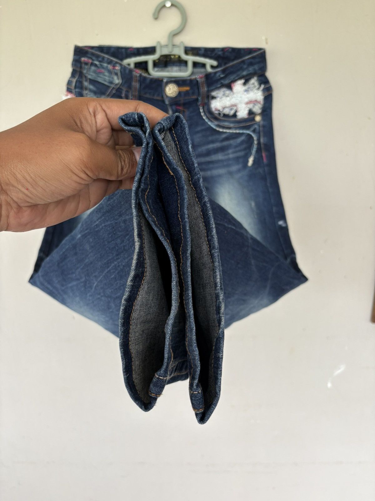 Japanese Brand Red Pepper Union Jack Streetwear Low Flared Distressed Denim Size US 31 - 20 Thumbnail