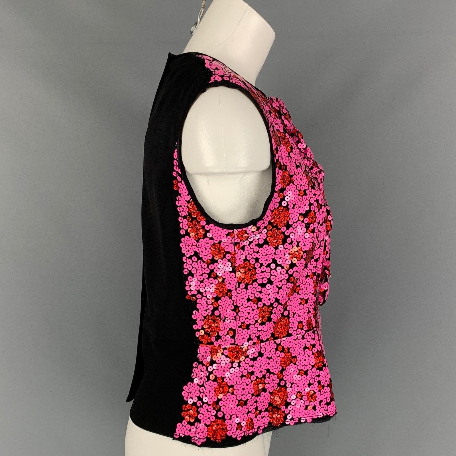 Marc Jacobs Black & Pink Polyester Blend Sequined Sleeveless Dress Top Size M / US 6-8 / IT 42-44 - 3 Thumbnail