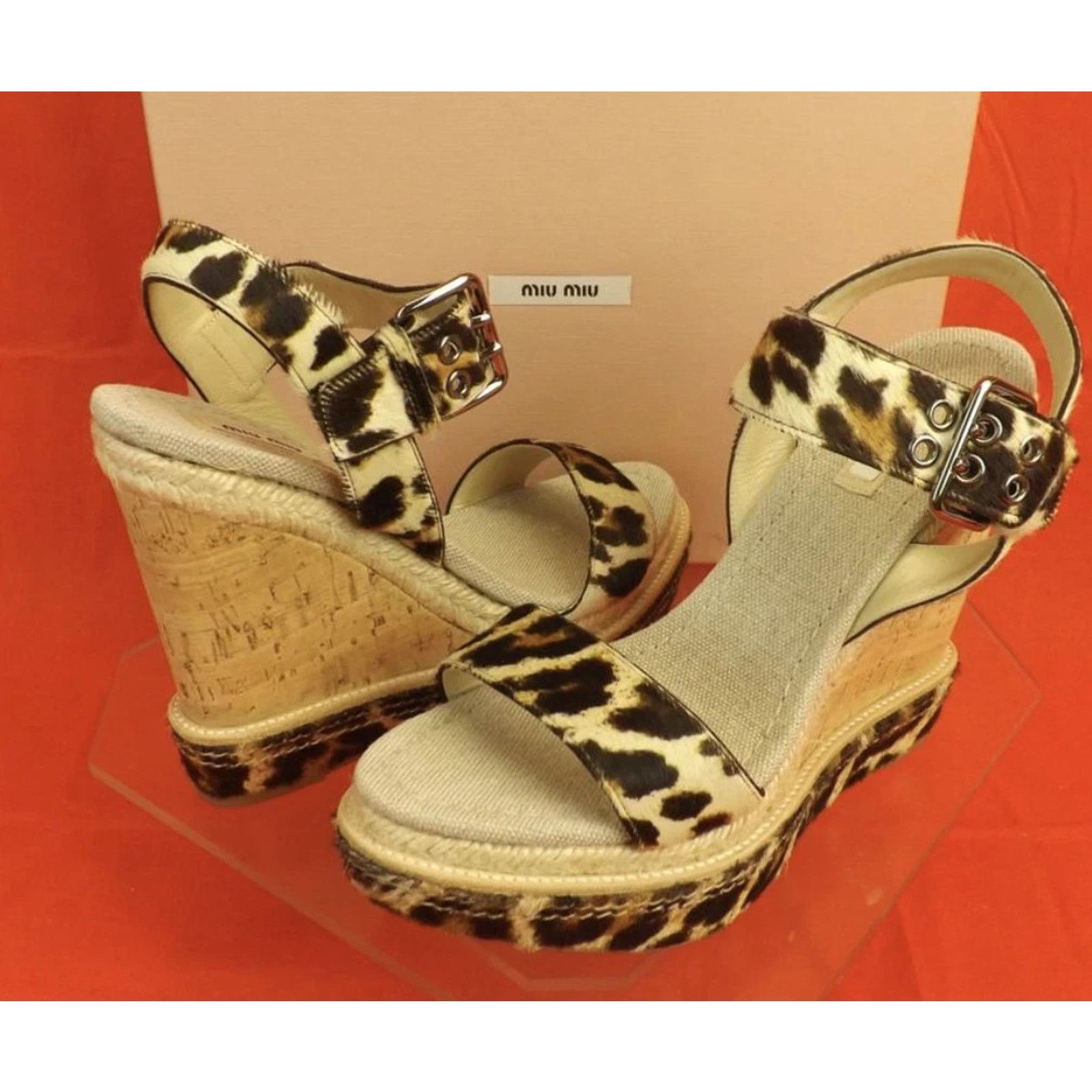 Miu Miu MIU MIU PRADA 5XZ09 LEOPARD PONY HAIR CORK SANDALS PUMPS 39 Size US 9 / IT 39 - 4 Thumbnail