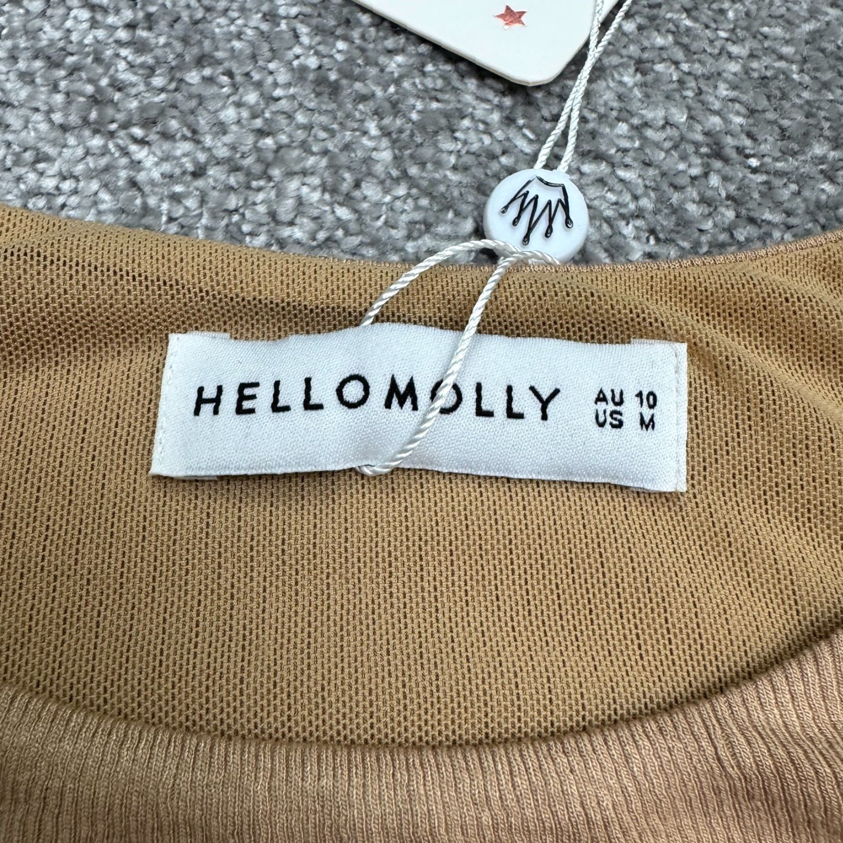 Vintage Hello Molly Dress Womens Medium Tan Brown Ribbed Knit Bodycon Ruched Midi NWT Size M / US 6-8 / IT 42-44 - 6 Thumbnail