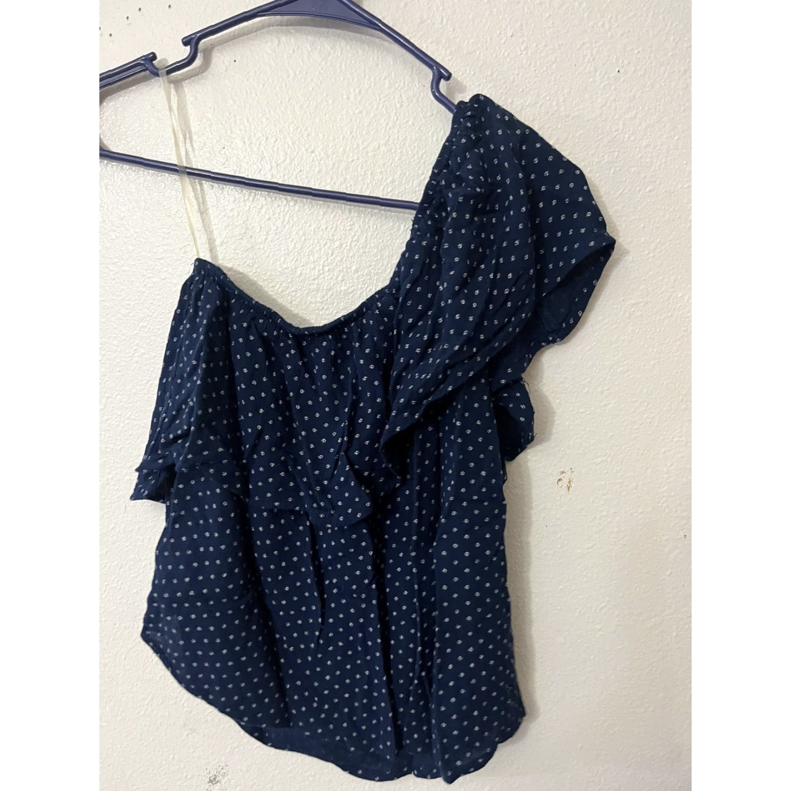American Eagle Outfitters American Eagle Outfitters Blouse Top Women XS Blue Polka Dot One Shoulder Ruffle Casual Bohemian Size XS / US 0-2 / IT 36-38 - 3 Thumbnail