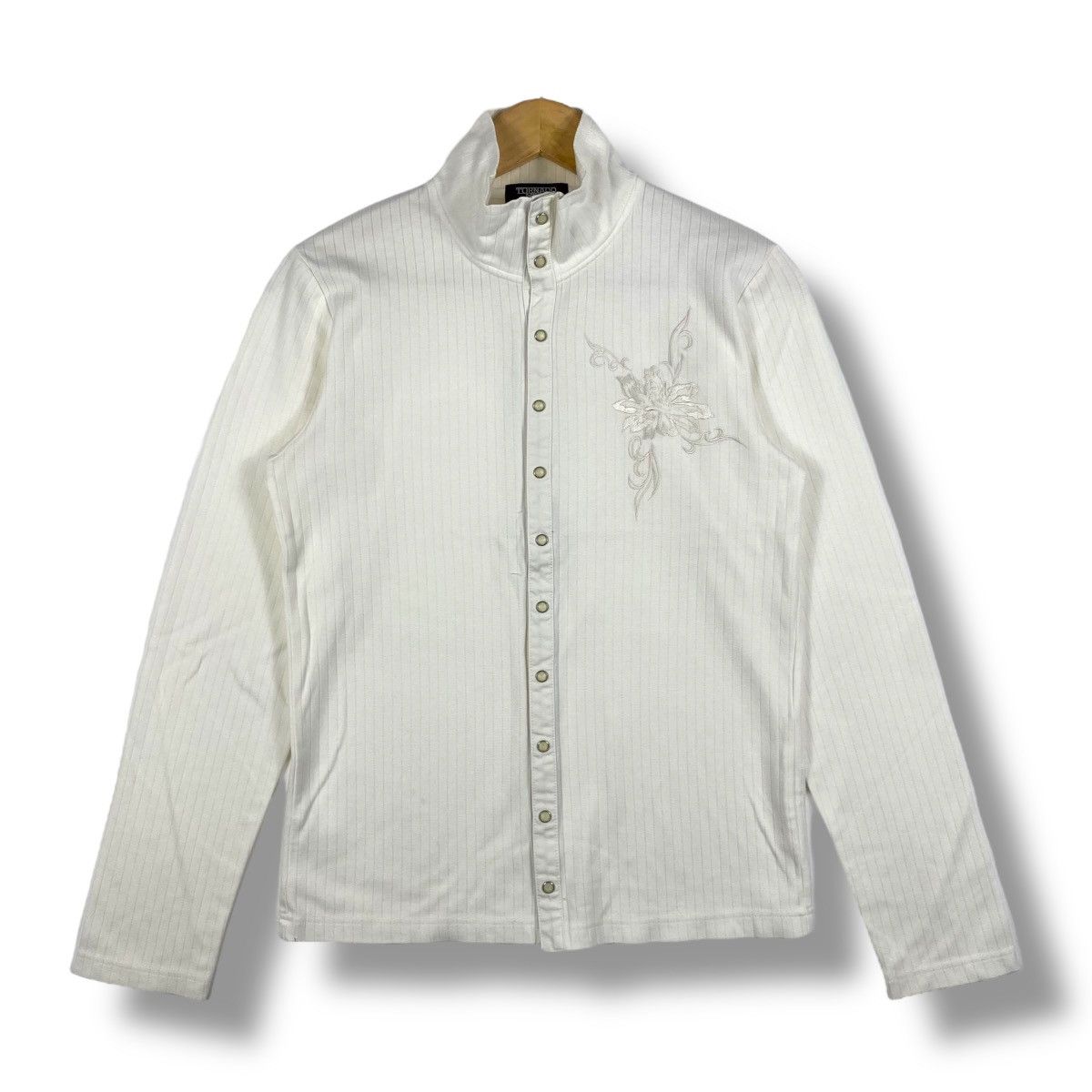 TORNADO MART Embroidery Flower Snap Button Sweater Jacket