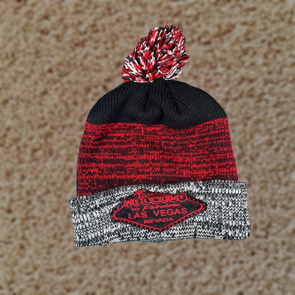 Vintage VINTAGE Welcome Fabulous Las Vegas Beanie Toque Adult One Size Red Knit Acrylic Pom Hat Size ONE SIZE - 1 Thumbnail