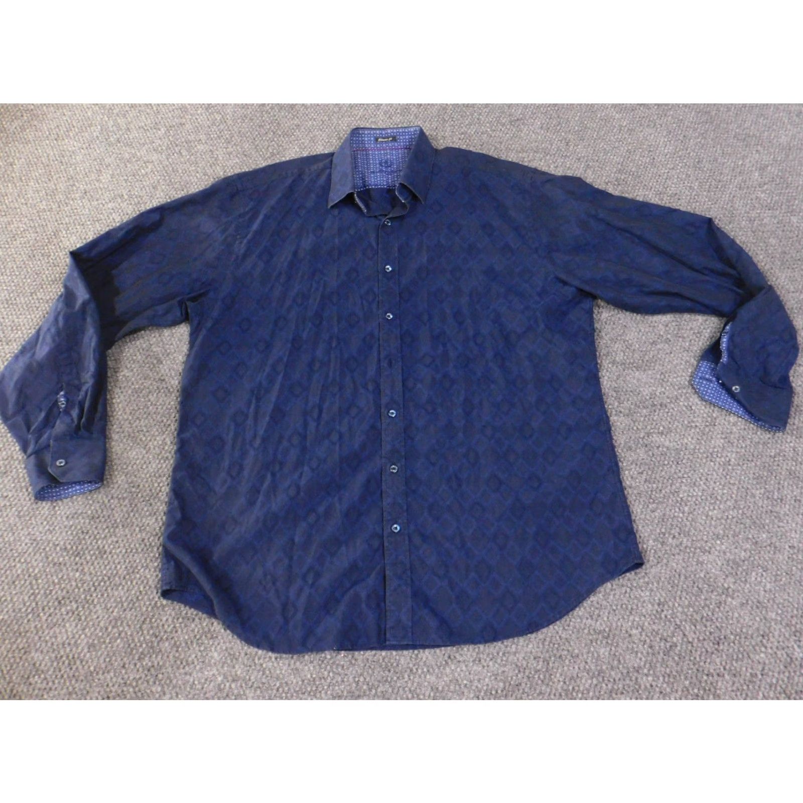 BUGATCHI Bugatchi Uomo Button-Up Shirt 2XL Blue Geometric Classic Fit Mens Long Sleeve Collared Button Down Casual Cotton Size US XXL / EU 58 / 5 - 2 Thumbnail