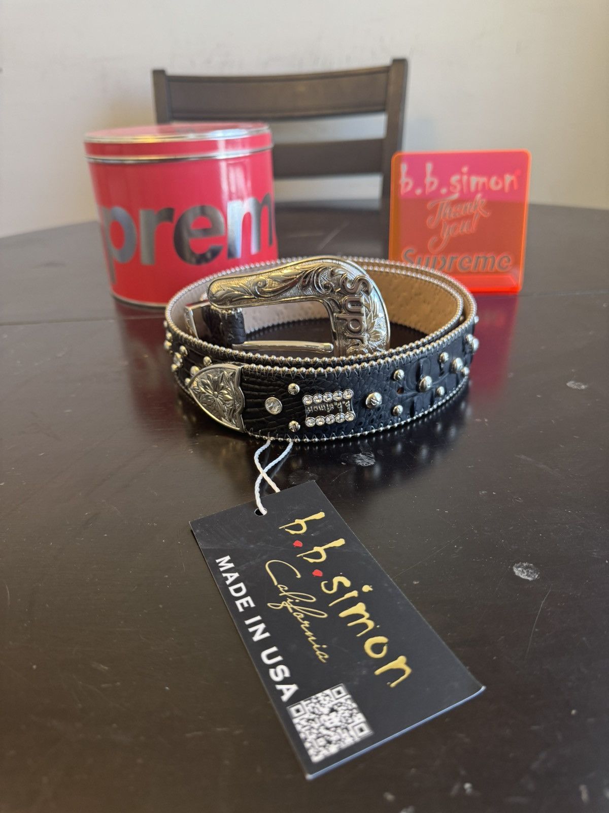 Pre-owned B B Simon X Supreme B.b. Simon Studded Ranger Belt Black