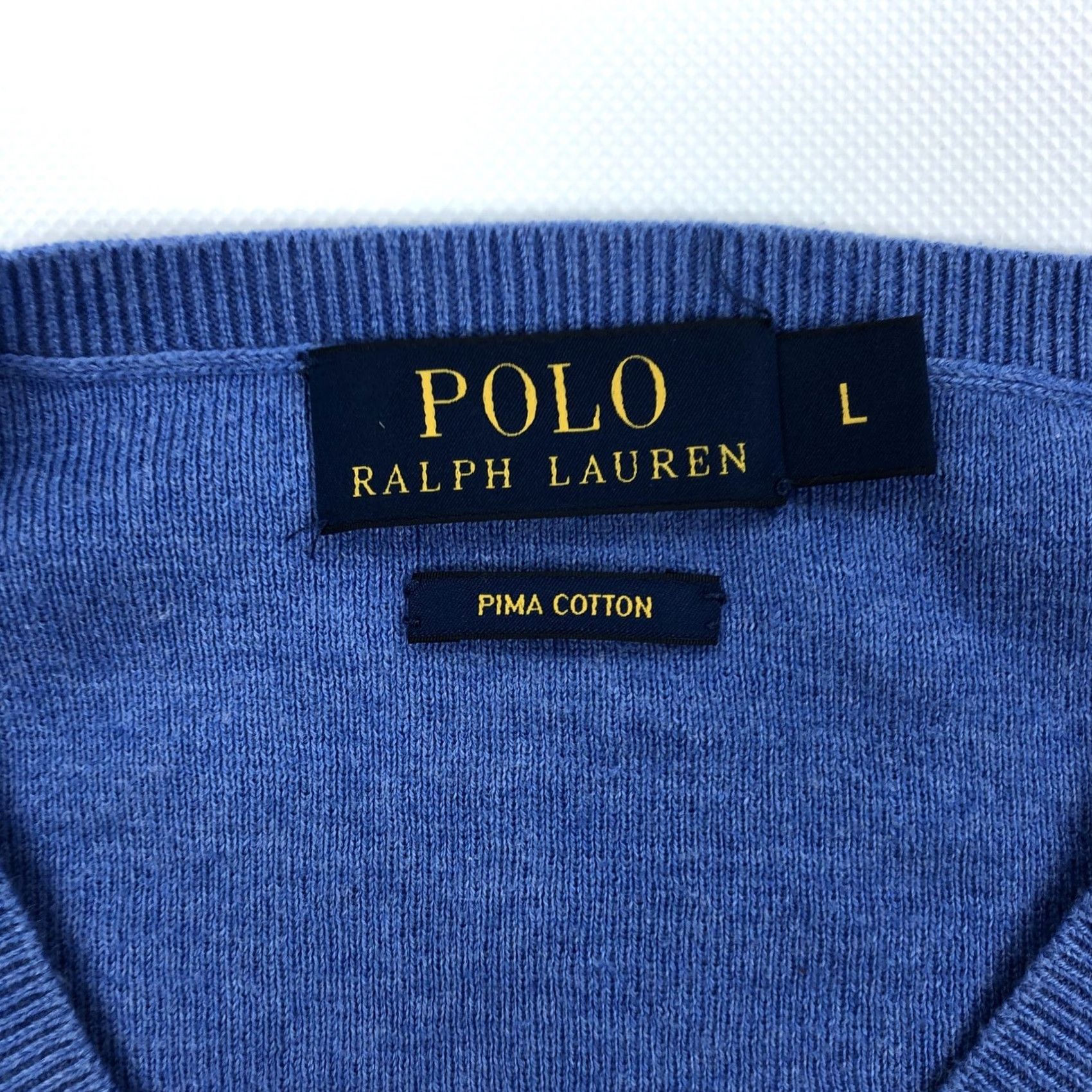 Polo Ralph Lauren Polo Ralph Lauren Polo Ralph Lauren Men's Blue Pima Cotton V-Neck Sweater Large L Pony Sweater? Size US L / EU 52-54 / 3 - 5 Thumbnail