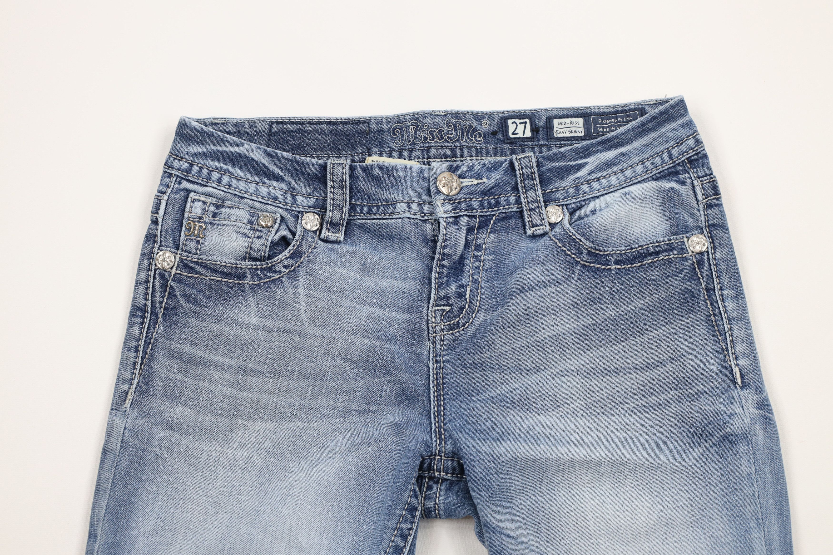 Miss Me × Vintage Miss Me Jeweled Stretch Mid Rise Easy Skinny Denim Jeans Size 27" / US 4 / IT 40 - 2 Thumbnail