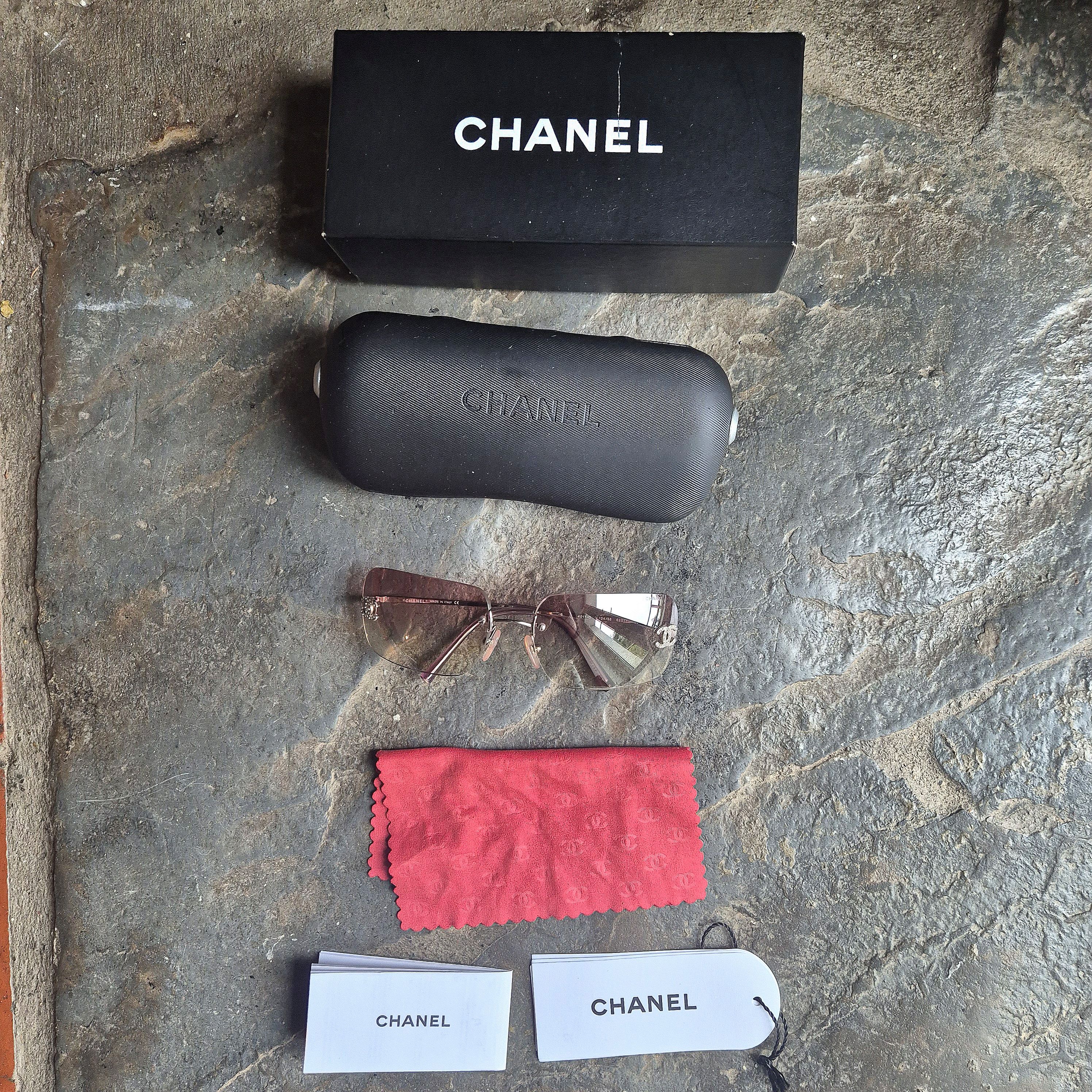 Chanel Chanel Pink Swarovski Crystal CC Logo Rimless Sunglasses Size ONE SIZE - 9 Thumbnail
