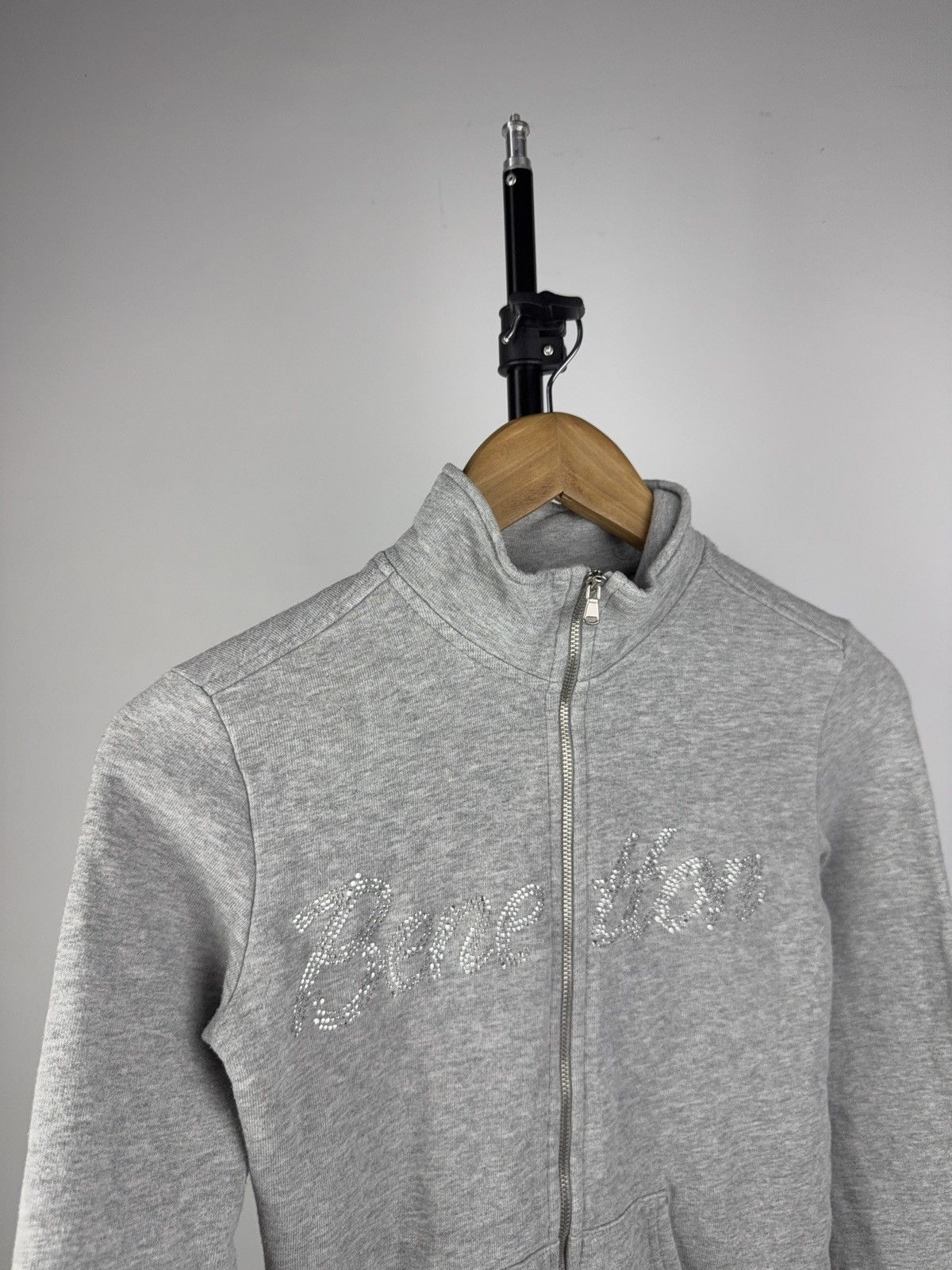 United Colors Of Benetton Benetton Zip Hoodie with Rhinestone Logo – Light Grey Size XS / US 0-2 / IT 36-38 - 4 Thumbnail