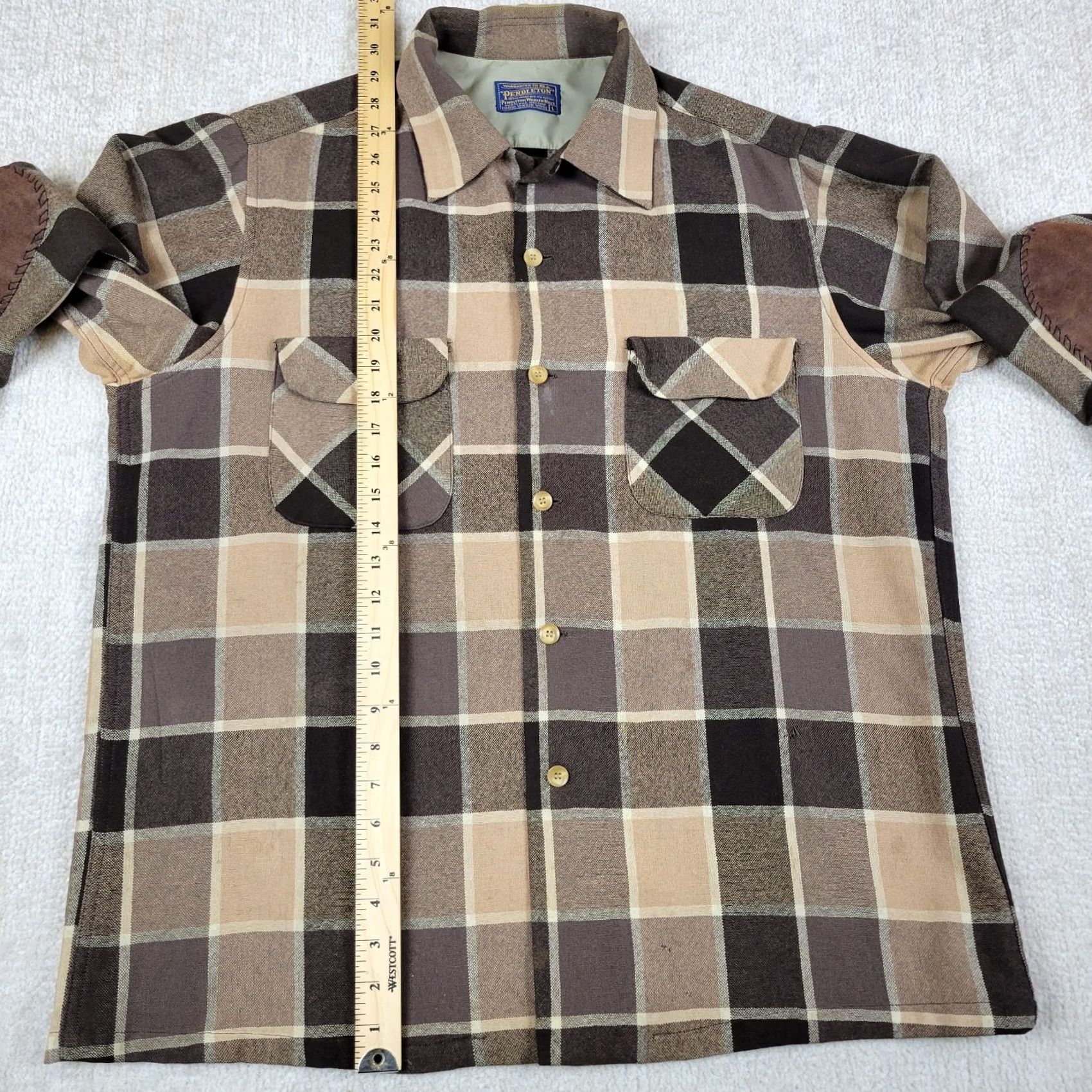 Pendleton VINTAGE Pendleton Board Shirt Adult L Multicolor Tartan Plaid Wool Button-Up Long Sleeve USA Mens Leather Elbow Patch Size US L / EU 52-54 / 3 - 5 Thumbnail