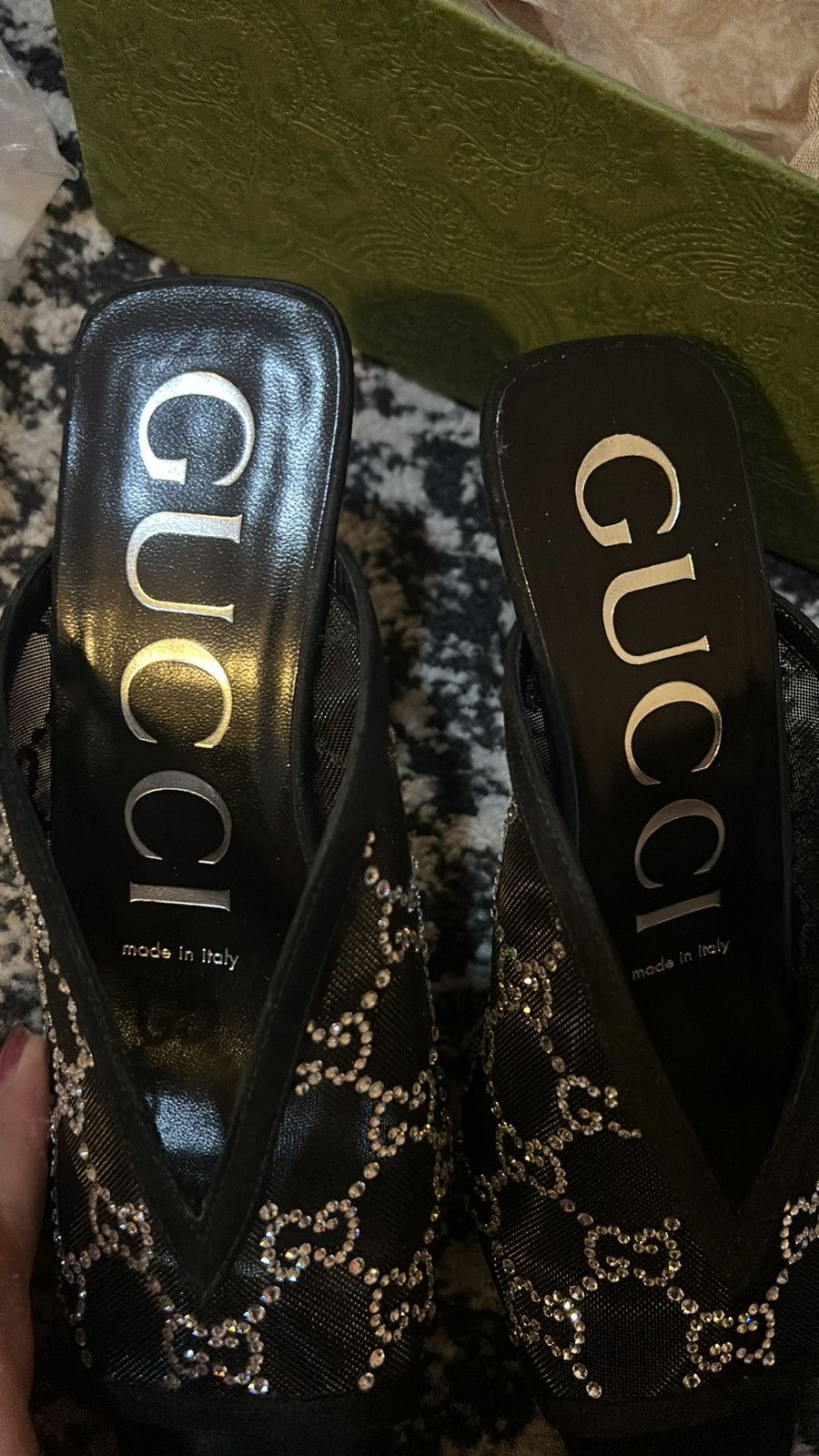 Gucci GUCCI Tela Retino Kid Scamosciato Crystal GG Monogram Slide Size US 5.5 / IT 35.5 - 4 Thumbnail