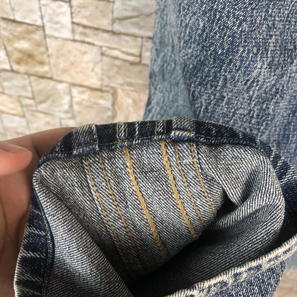 Japanese Brand × Vintage Long Happy Blue vintage faded Denim Pants #A112 Size US 30 / EU 46 - 17 Thumbnail