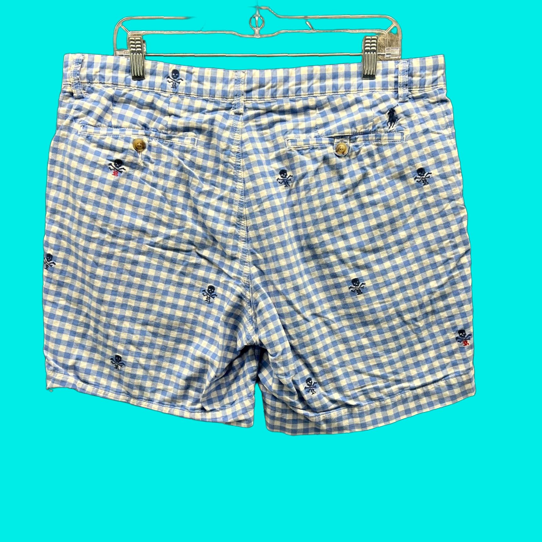 Polo Ralph Lauren Polo Ralph Lauren Shorts Mens 36 Blue White Gingham Skull Embroidered Cotton AOP Shirt? Size US M / EU 48-50 / 2 - 1 Thumbnail