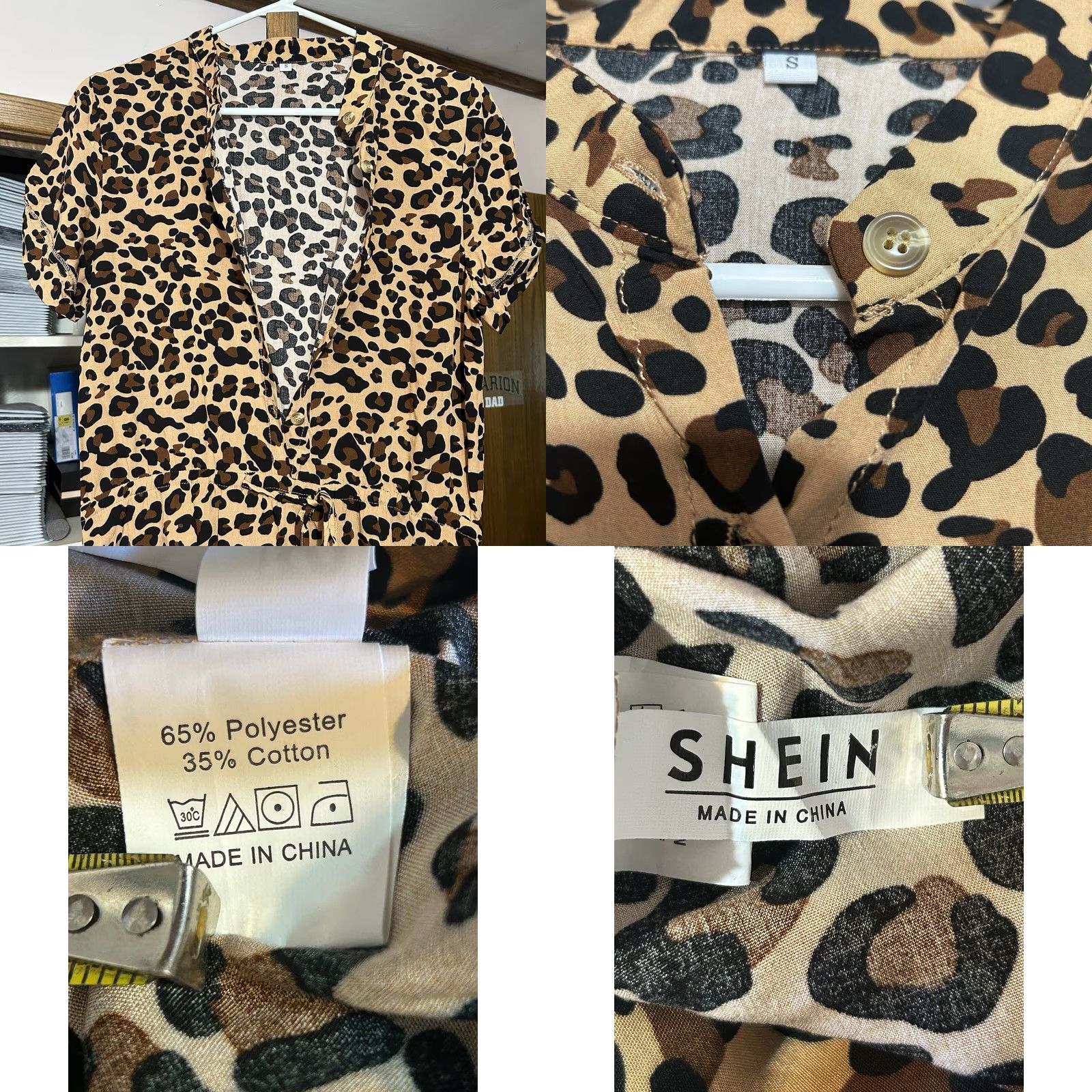 Shein SHEIN Leopard Print Dress Women Small V Neck Tie Waist Button Front Short Sleeve Maxi Summer Casual Womens Size 28" / US 6 / IT 42 - 8 Thumbnail