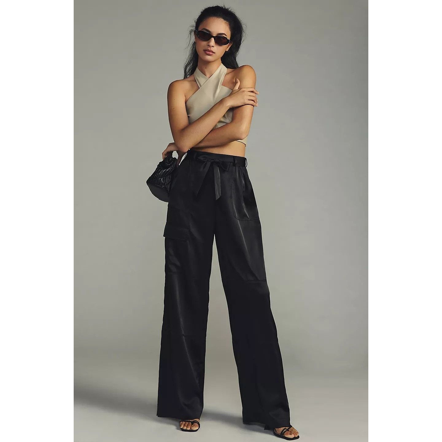 Anthropologie New Anthropologie Hutch Satin Utility Pants $148 SMALL Black Size 27" / US 4 / IT 40 - 2 Thumbnail